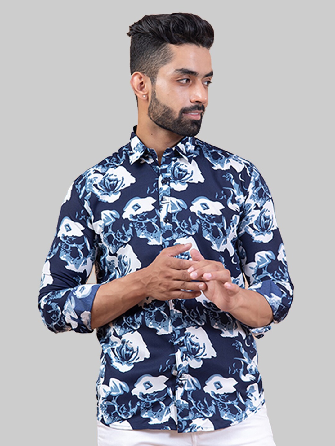 Tistabene Men Blue Premium Regular Fit Floral Printed Cotton Casual Shirt