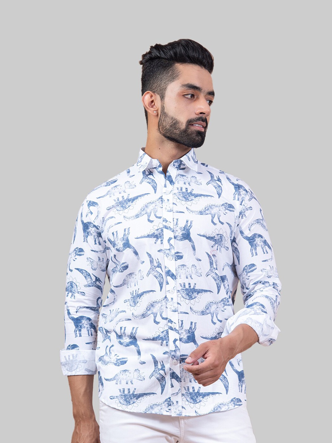 

Tistabene Men White Premium Animal Printed Casual Shirt