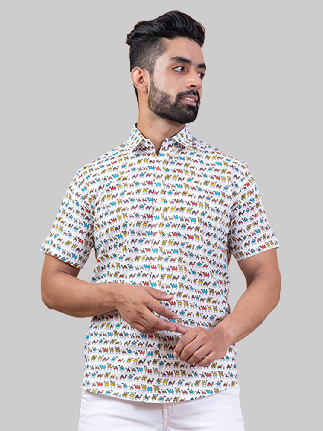 

Tistabene Men White Premium Printed Casual Cotton Shirt