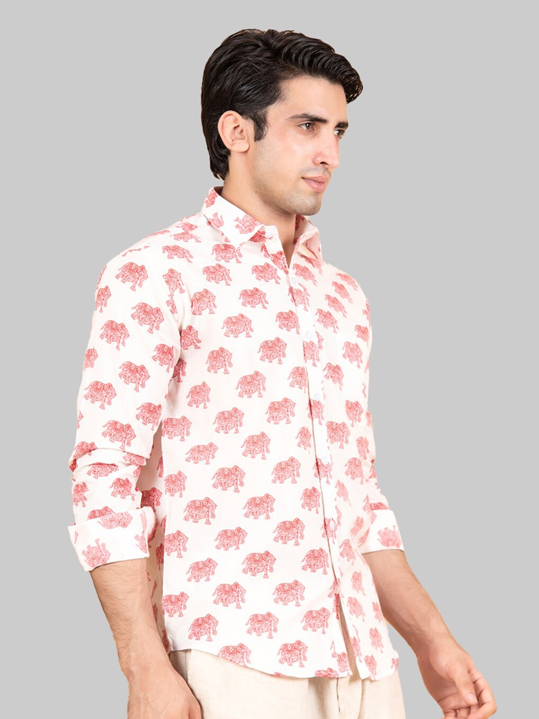 

Tistabene Men White Premium Printed Cotton Casual Shirt