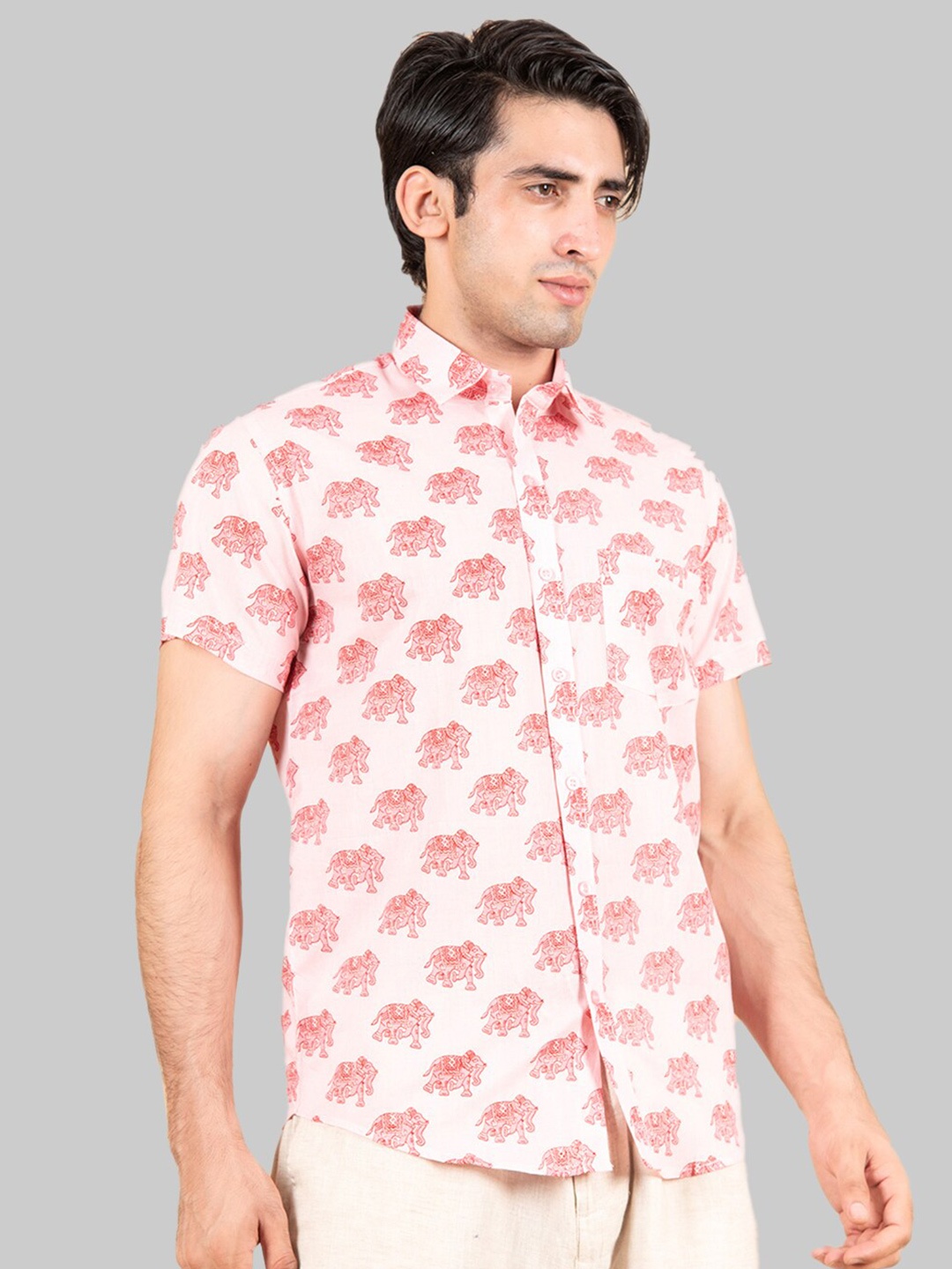 

Tistabene Men Pink Premium Elephant Printed Casual Shirt