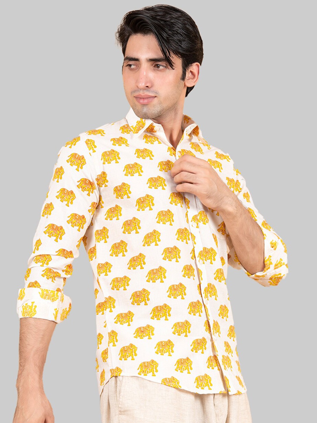 

Tistabene Men White Premium Printed Casual Cotton Shirt