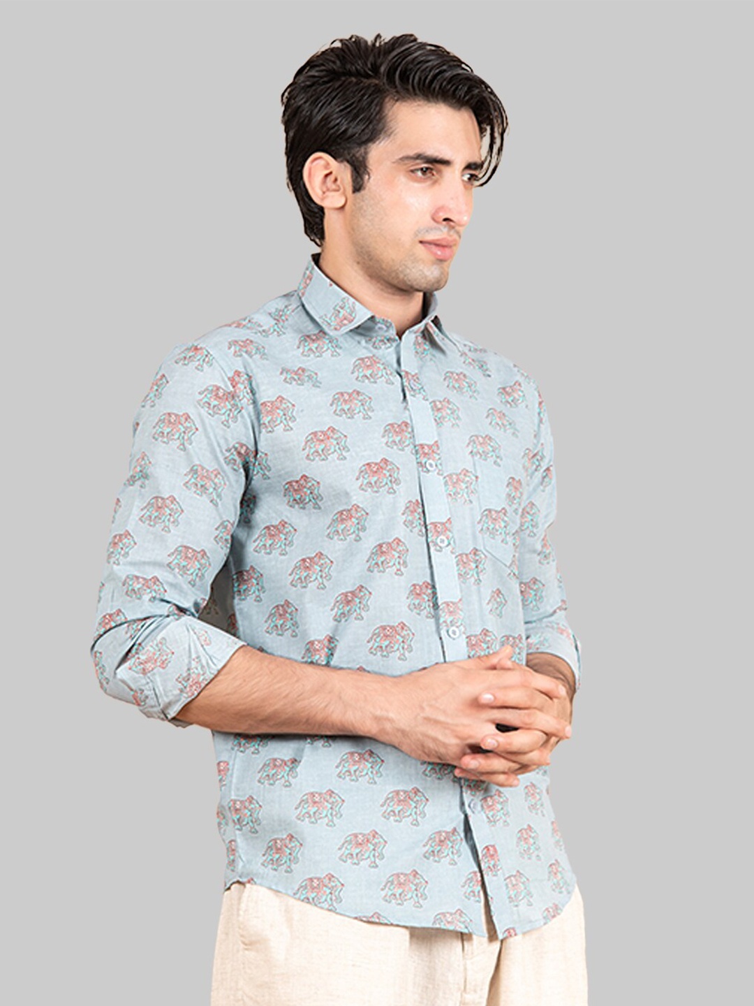 

Tistabene Men Blue Premium Printed Casual Cotton Shirt