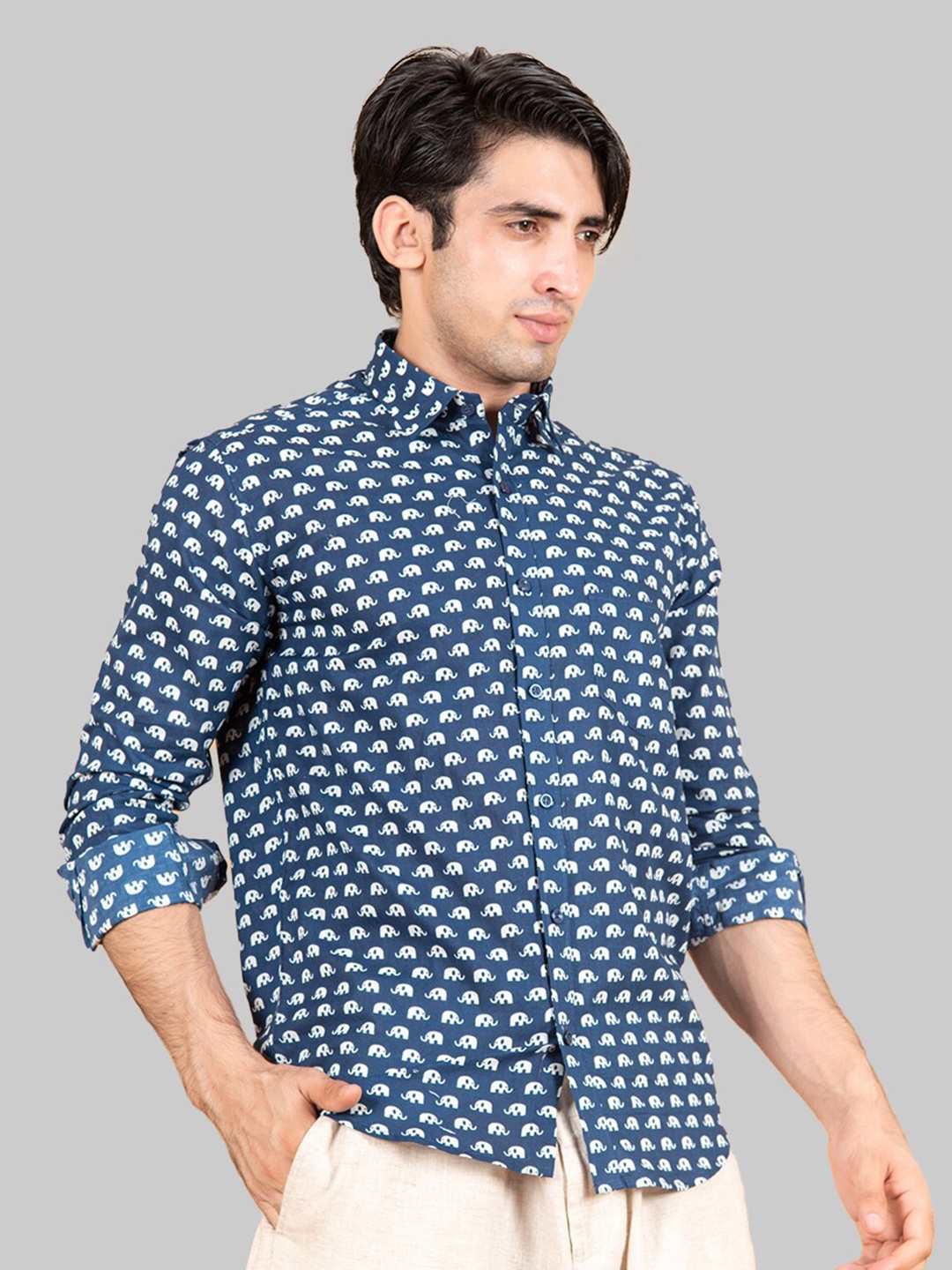 

Tistabene Men Blue Premium Elephant Printed Casual Shirt