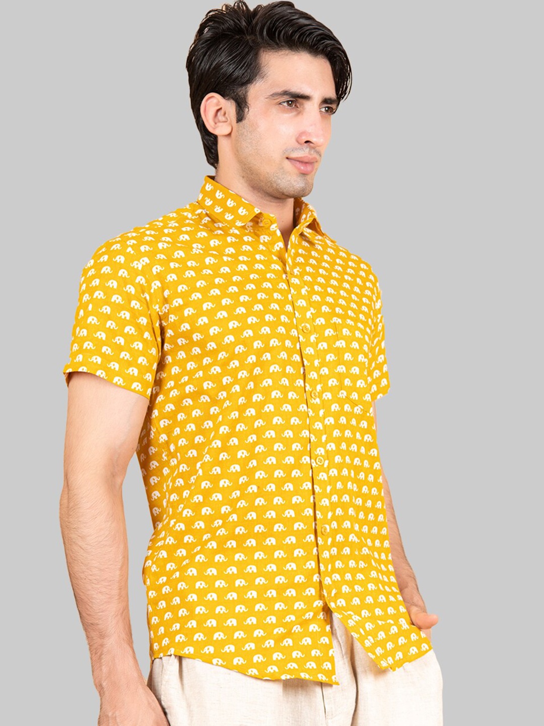 

Tistabene Men Mustard Yellow Premium Regular Fit Printed Cotton Casual Shirt