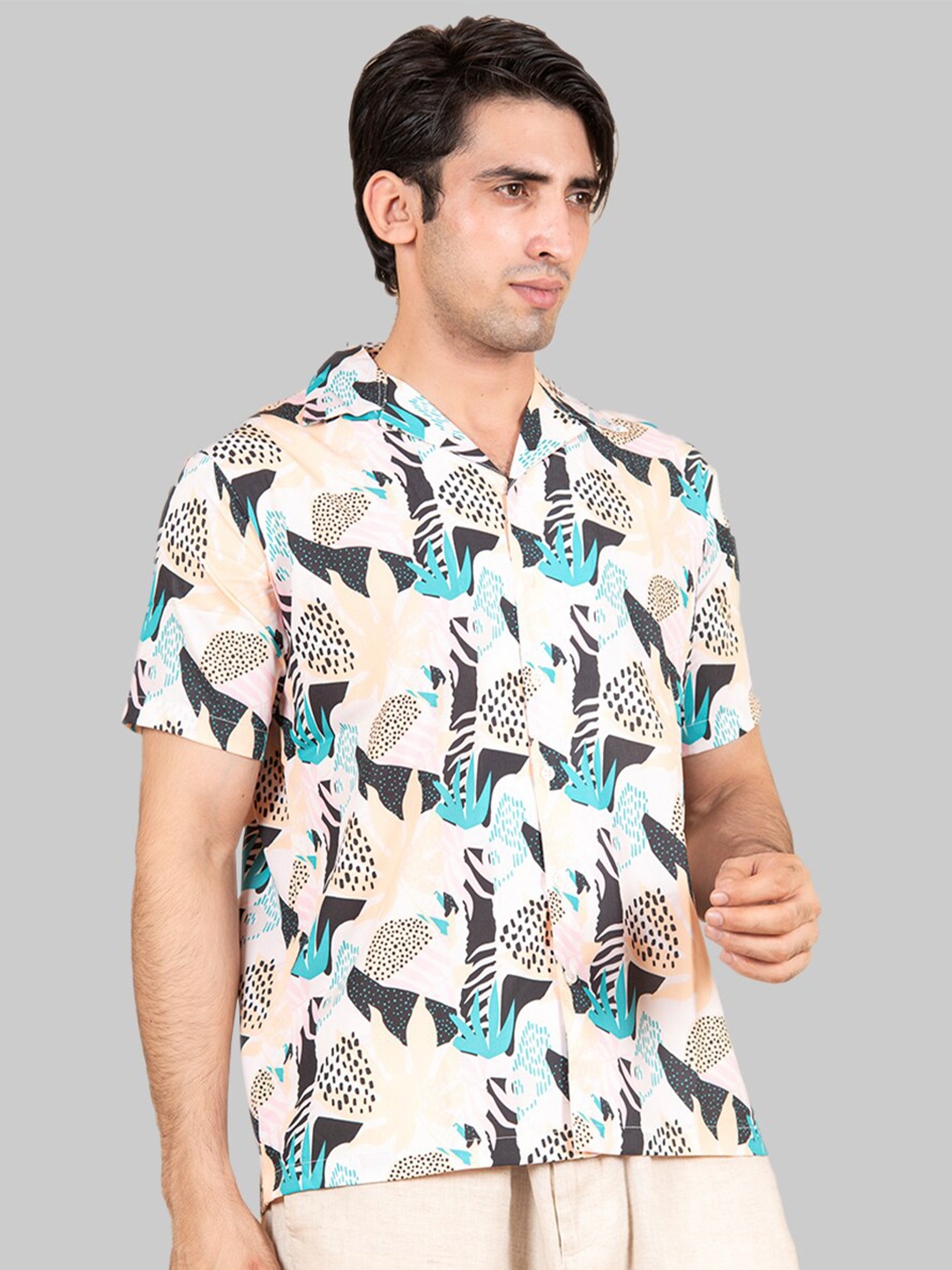 

Tistabene Men Cream-Coloured Premium Floral Printed Casual Shirt