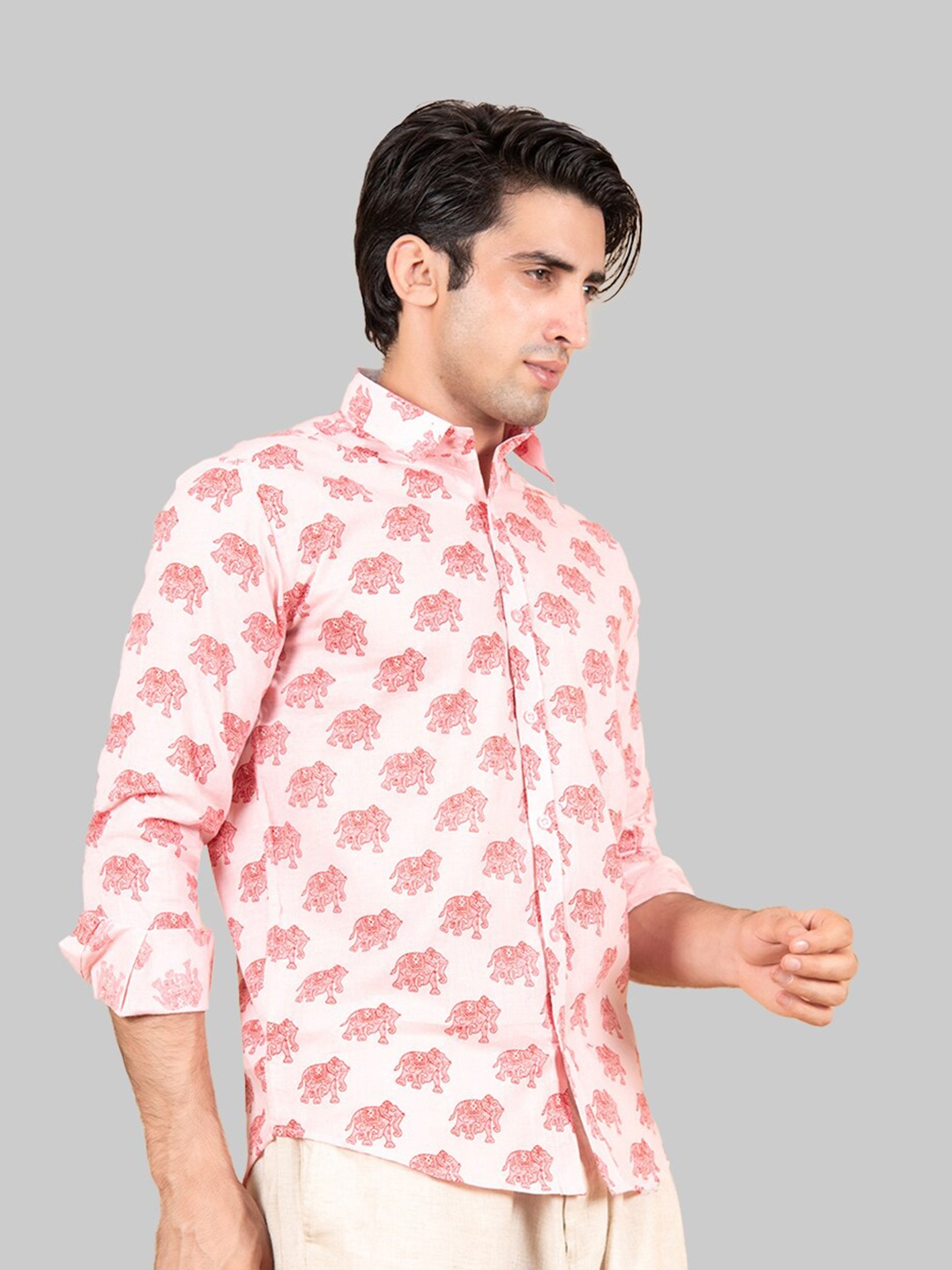 

Tistabene Men Pink Premium Elephant Printed Casual Shirt