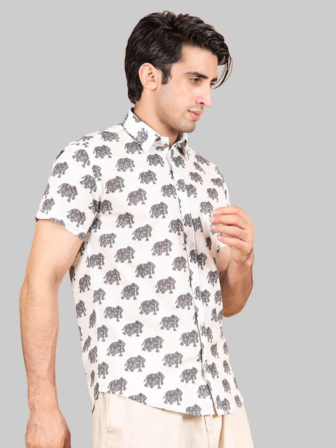

Tistabene Men Off White Premium Elephant Printed Casual Shirt