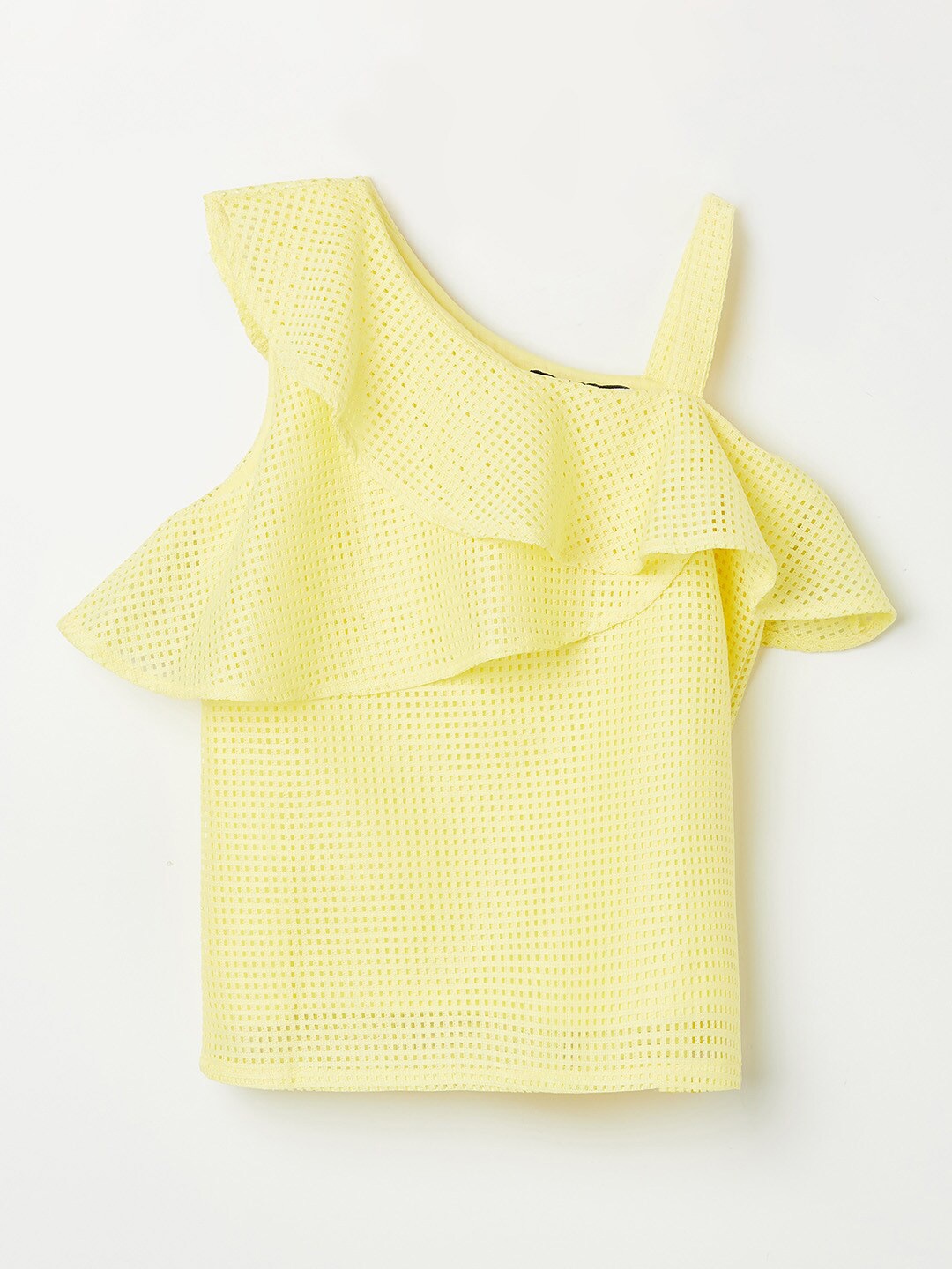 

Fame Forever by Lifestyle girls Yellow One Shoulder Ruffles Pure Cotton Top