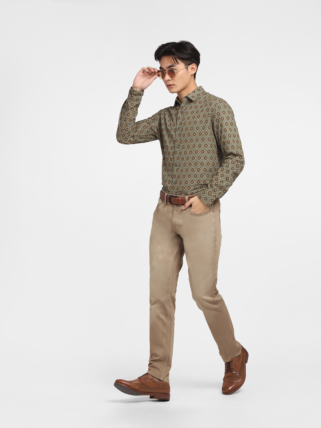 

Jack & Jones Men Olive Green Slim Fit Printed Cotton Casual Shirt