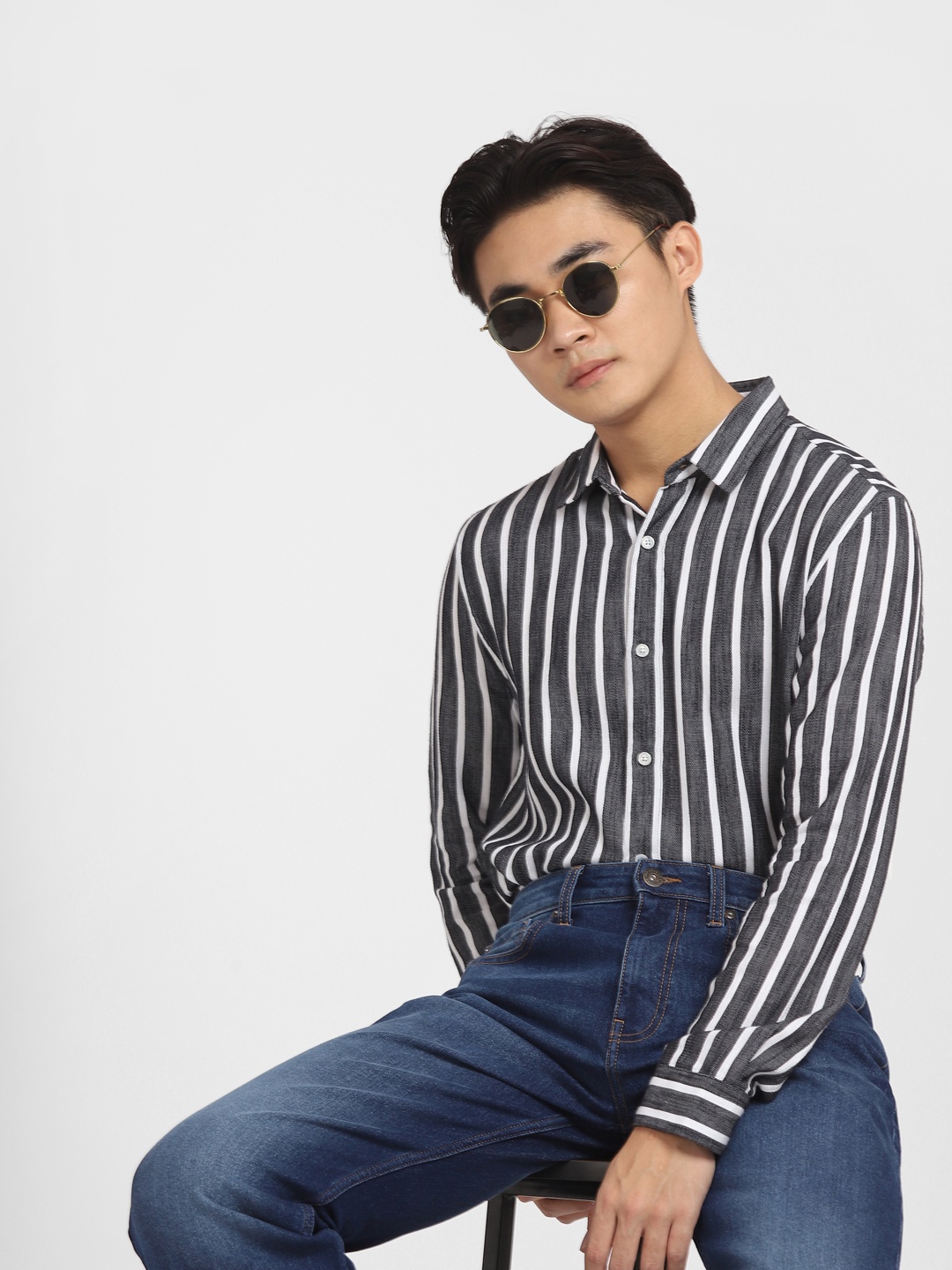 Jack & Jones Men Grey Slim Fit Striped jjpr albern stripe ls Casual Shirt