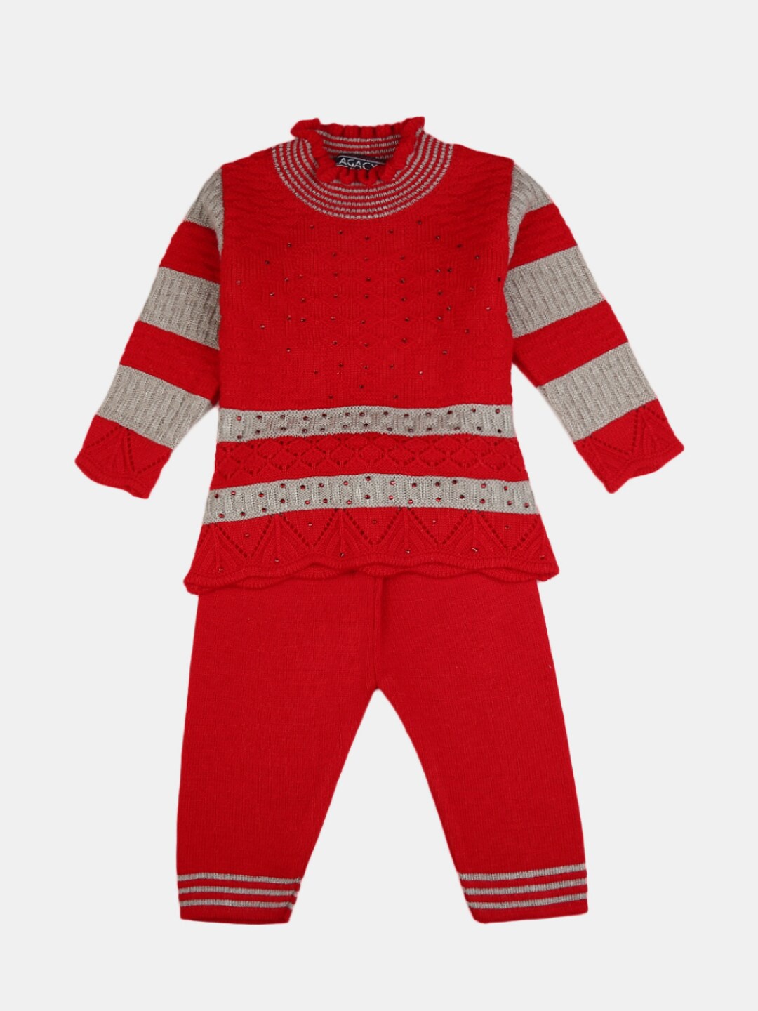 

V-Mart Unisex Kids Red & Grey Self Design T-shirt with Pyjama