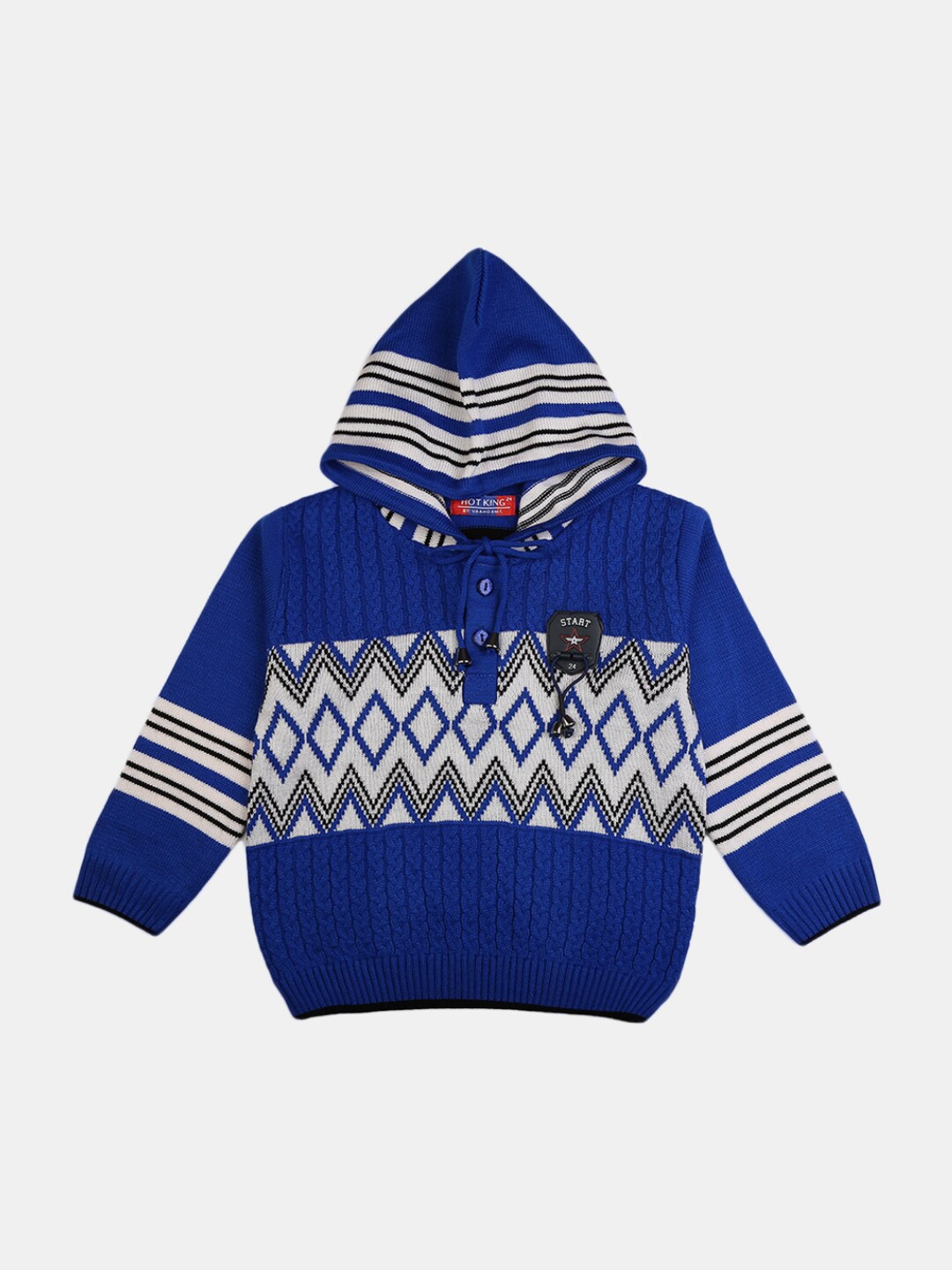 

V-Mart Unisex Kids Blue & White Printed Hooded T-shirt with Pyjama