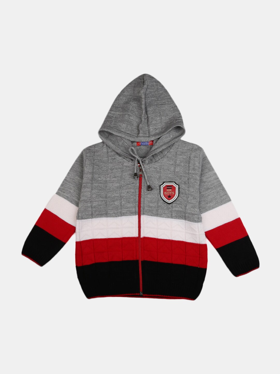 

V-Mart Kids Grey & Red Colourblocked Wool Blend Hooded Clothing Set