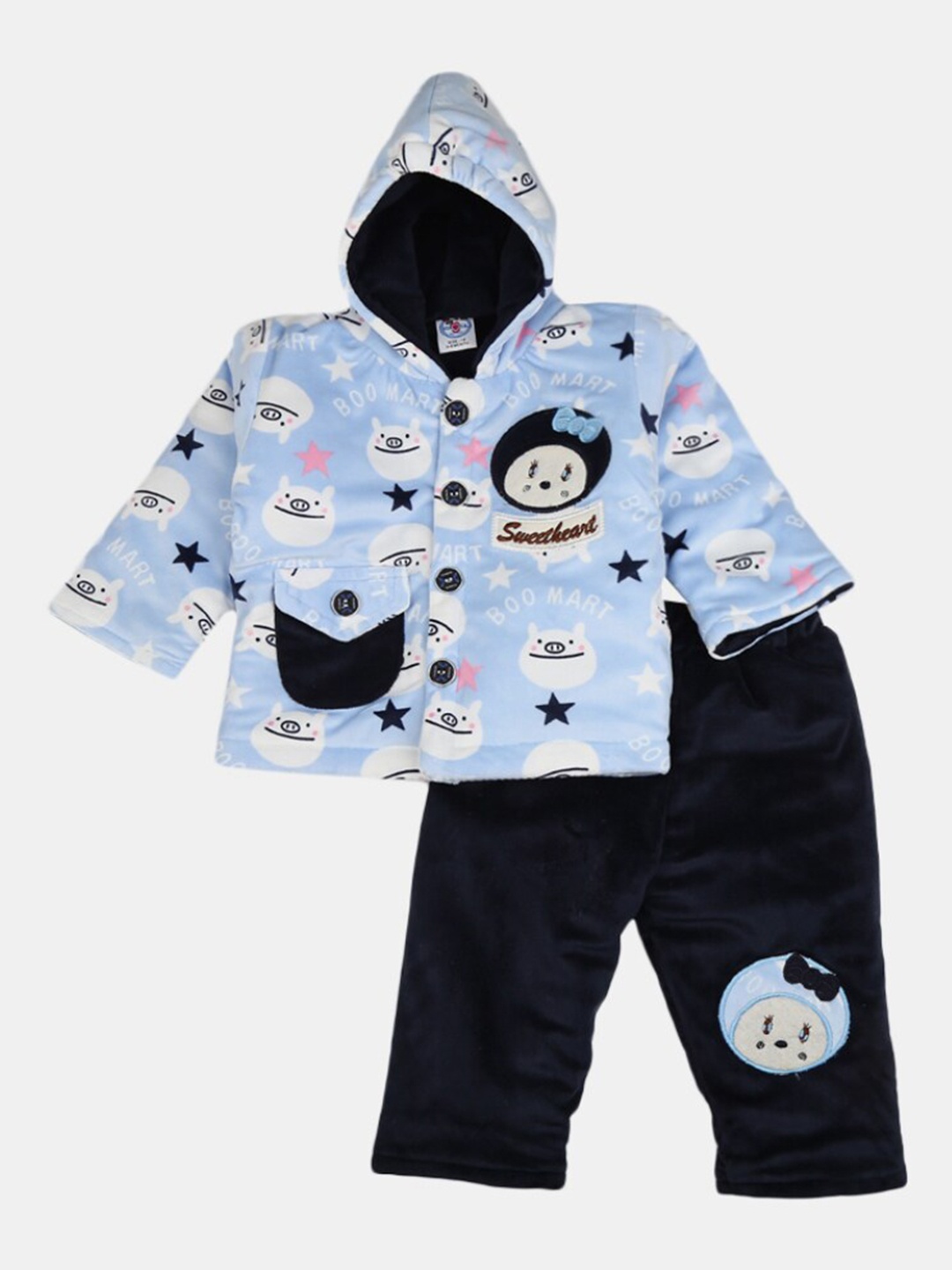 

V-Mart Unisex Kids Blue & Navy Blue Printed Shirt with Pyjamas