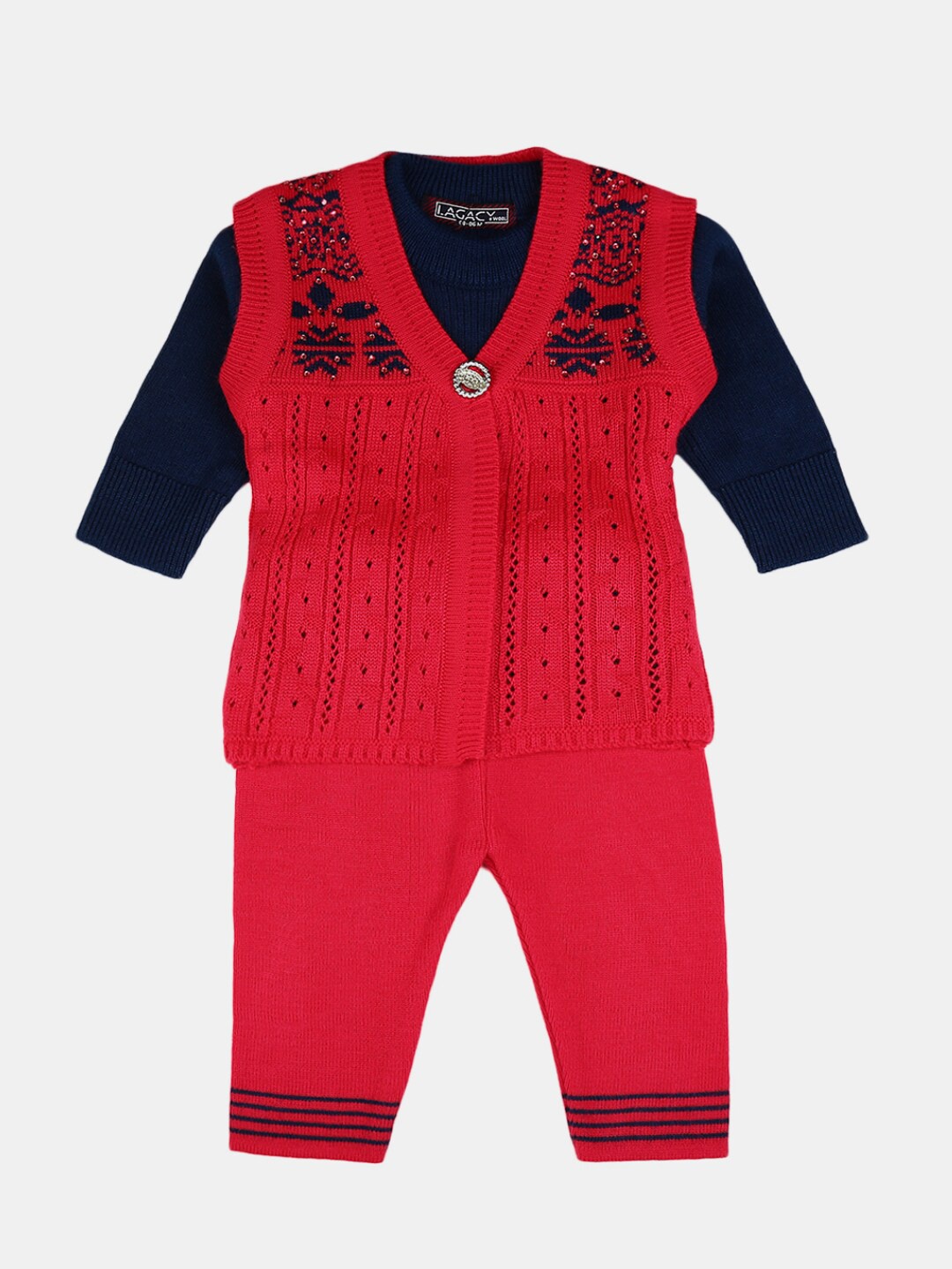 

V-Mart Unisex Kids Red & Blue T-shirt with Pyjamas With Waistcoat