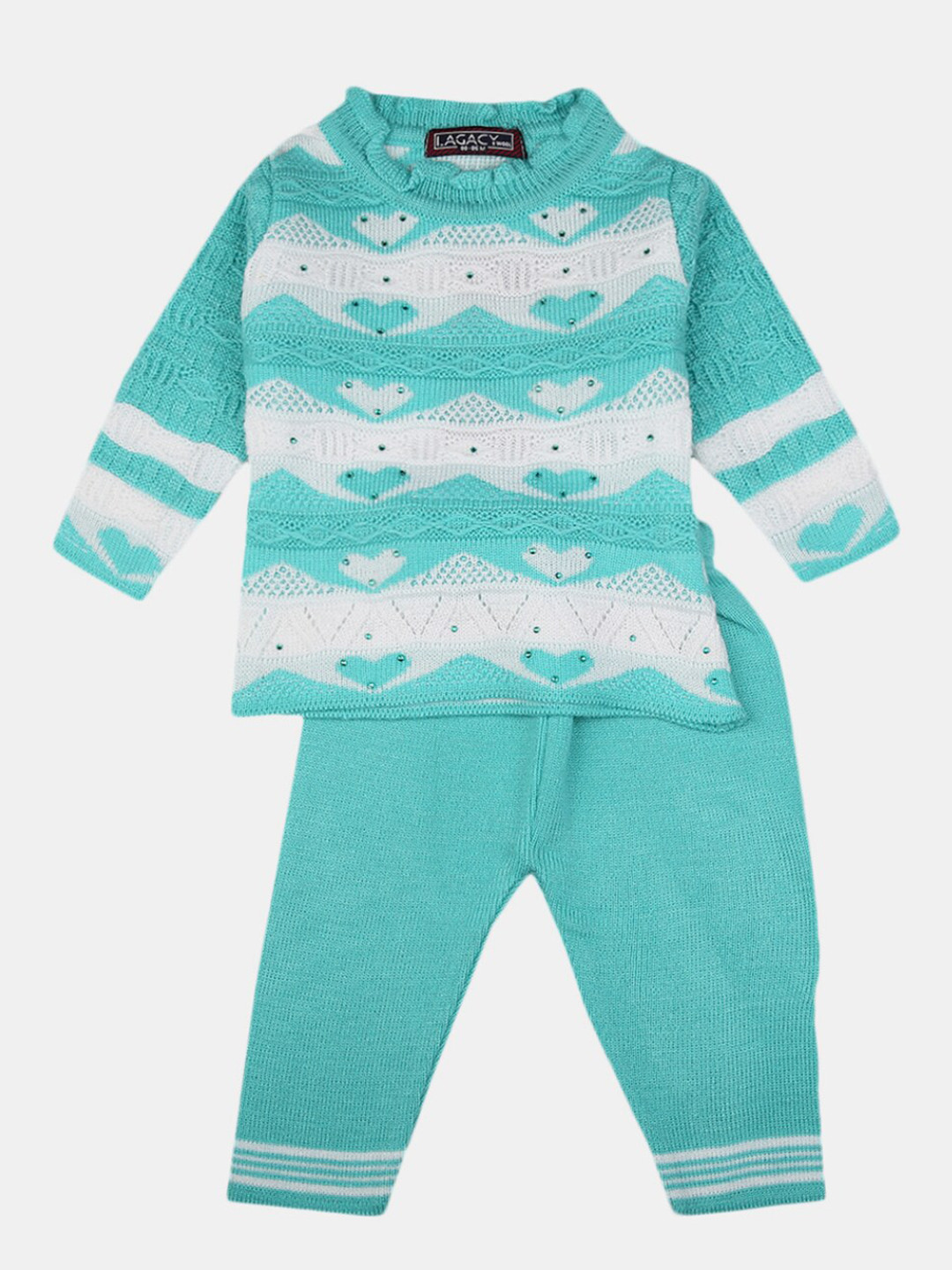 

V-Mart Kids Sea Green & White Self Design Acrylic T-shirt with Trousers