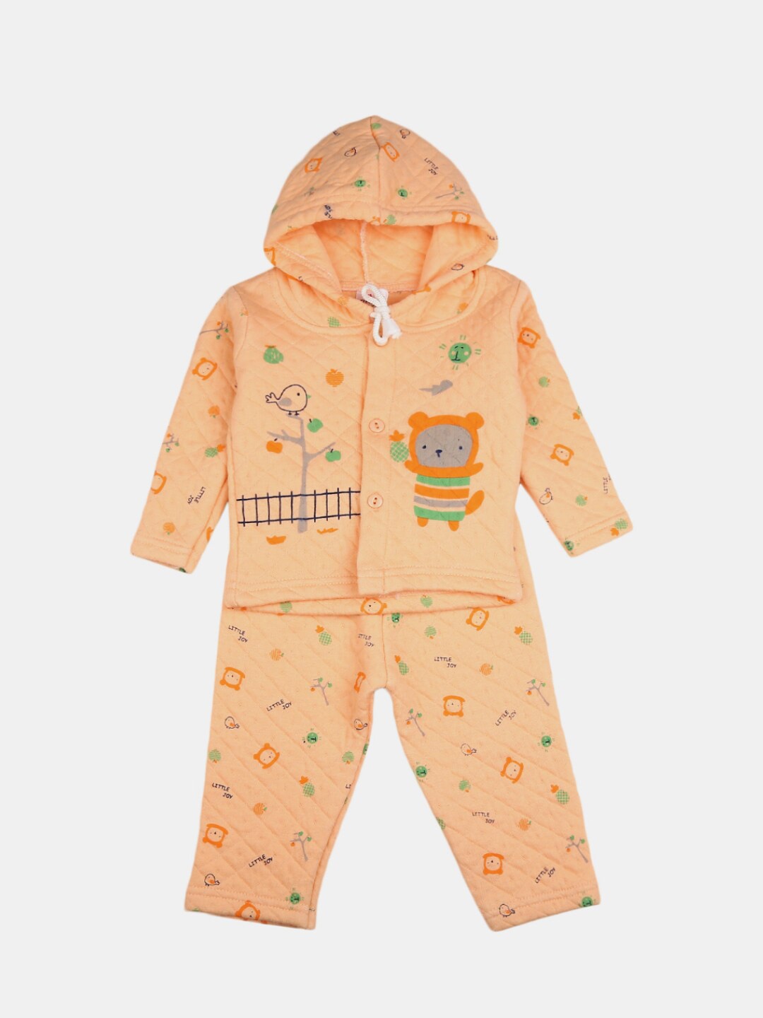 

V-Mart Unisex Kids Peach-Coloured & Grey Printed Shirt with Pyjamas