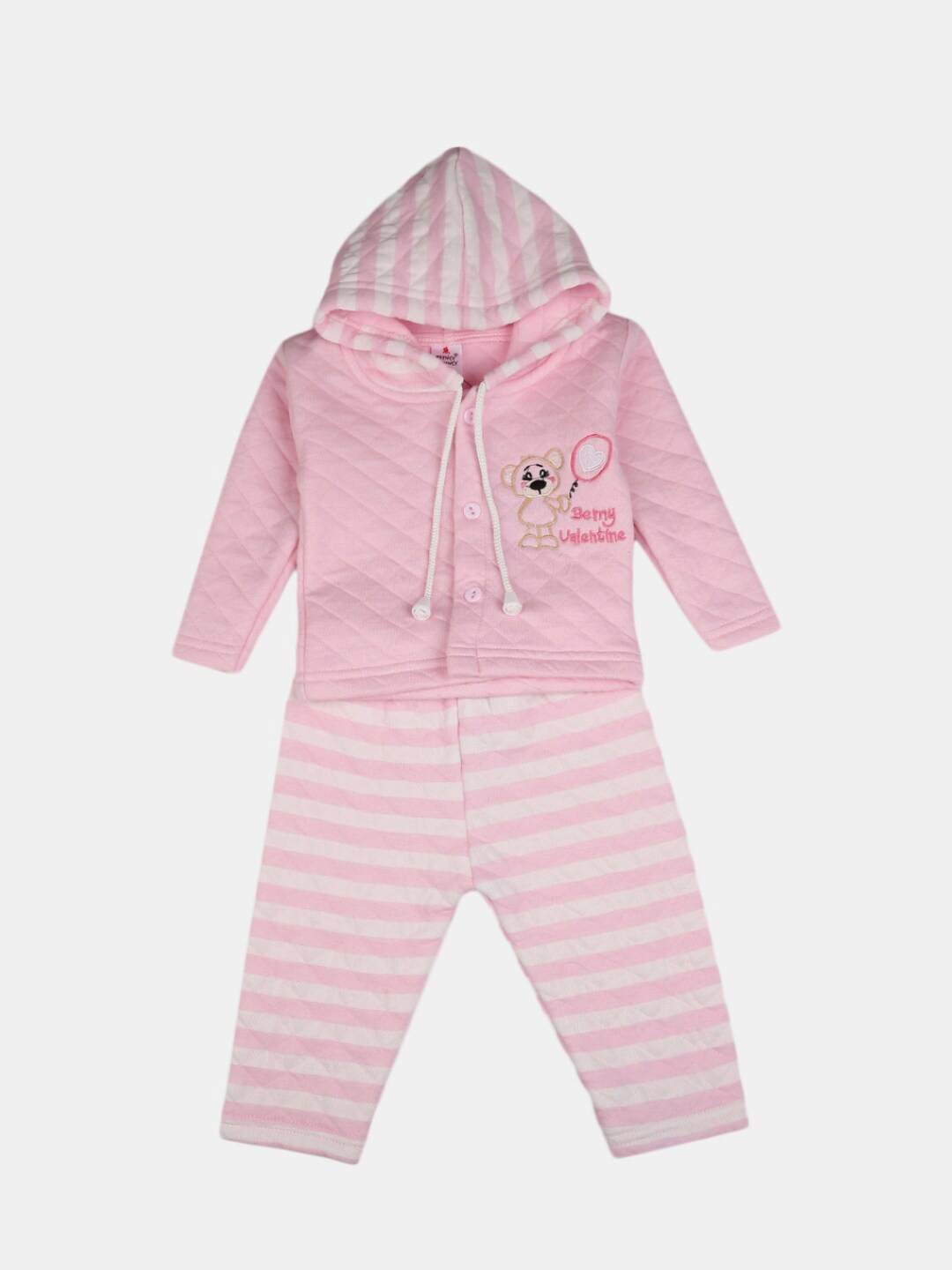 

V-Mart Unisex Kids Pink & Off White Printed T-shirt with Pyjamas