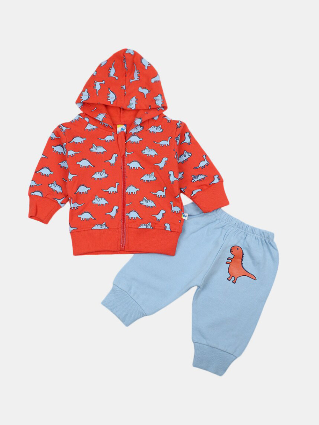 

V-Mart Unisex Kids Orange & Blue Printed Hooded T-shirt with Pyjama