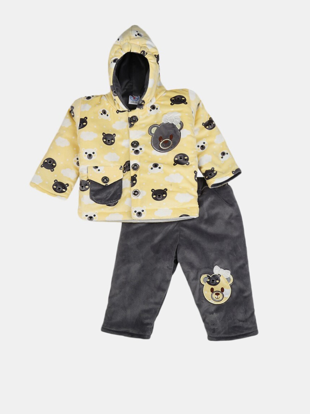 

V-Mart Unisex Kids Yellow & Grey Printed T-shirt with Pyjamas
