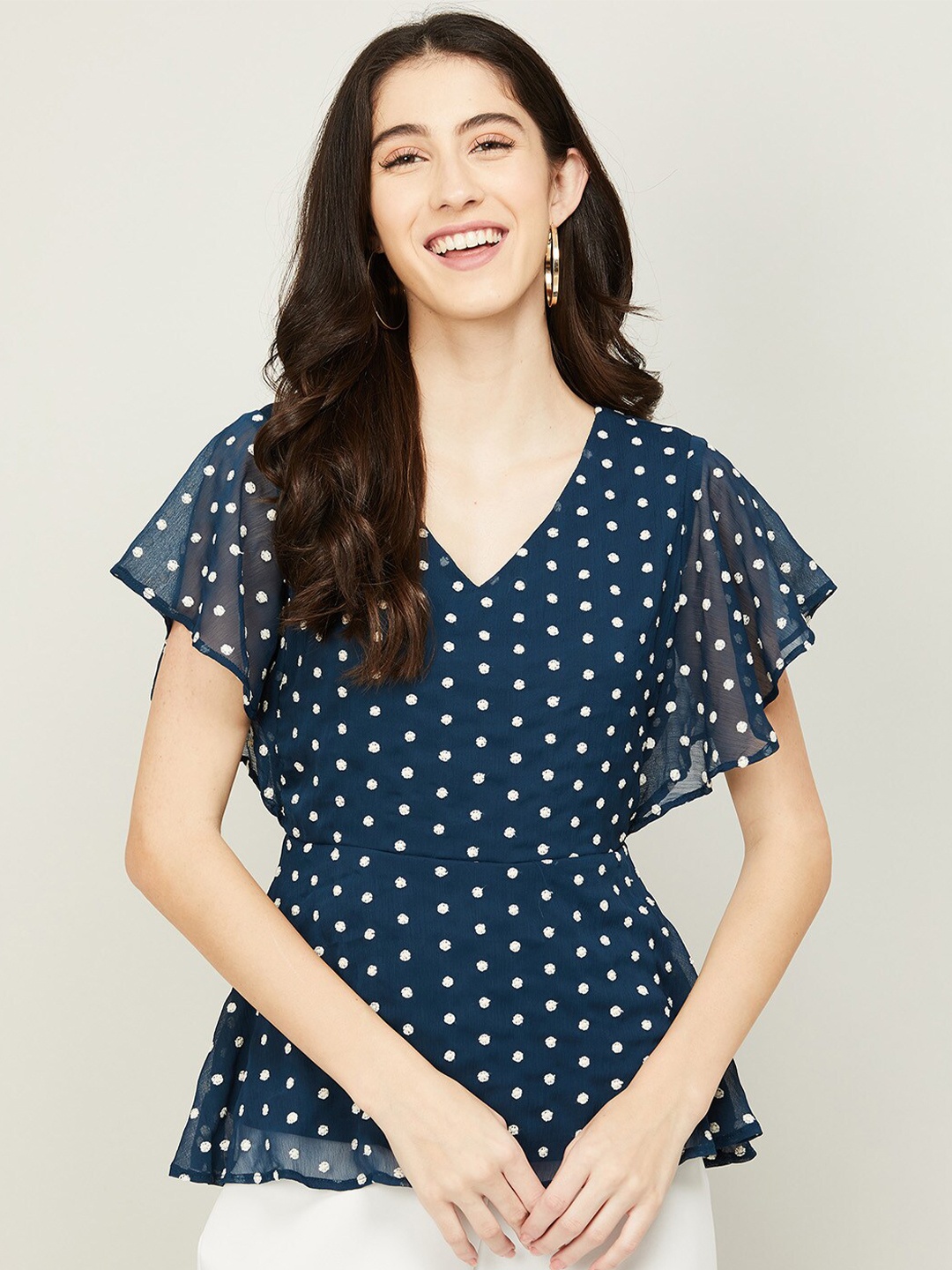 

CODE by Lifestyle Teal Polka Dot Peplum Top