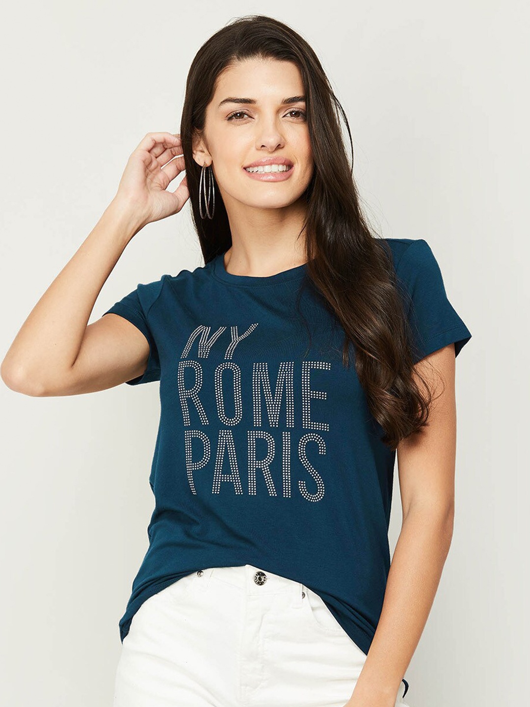 

Fame Forever by Lifestyle Women Teal Typography Printed Cotton T-shirt
