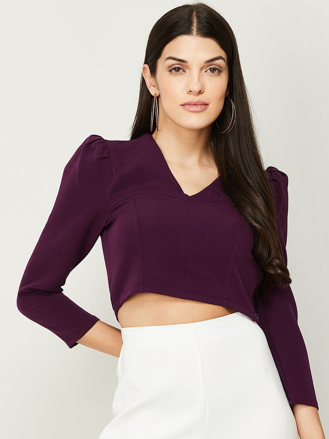 

Ginger by Lifestyle Woman V- Neck Crop Top, Purple