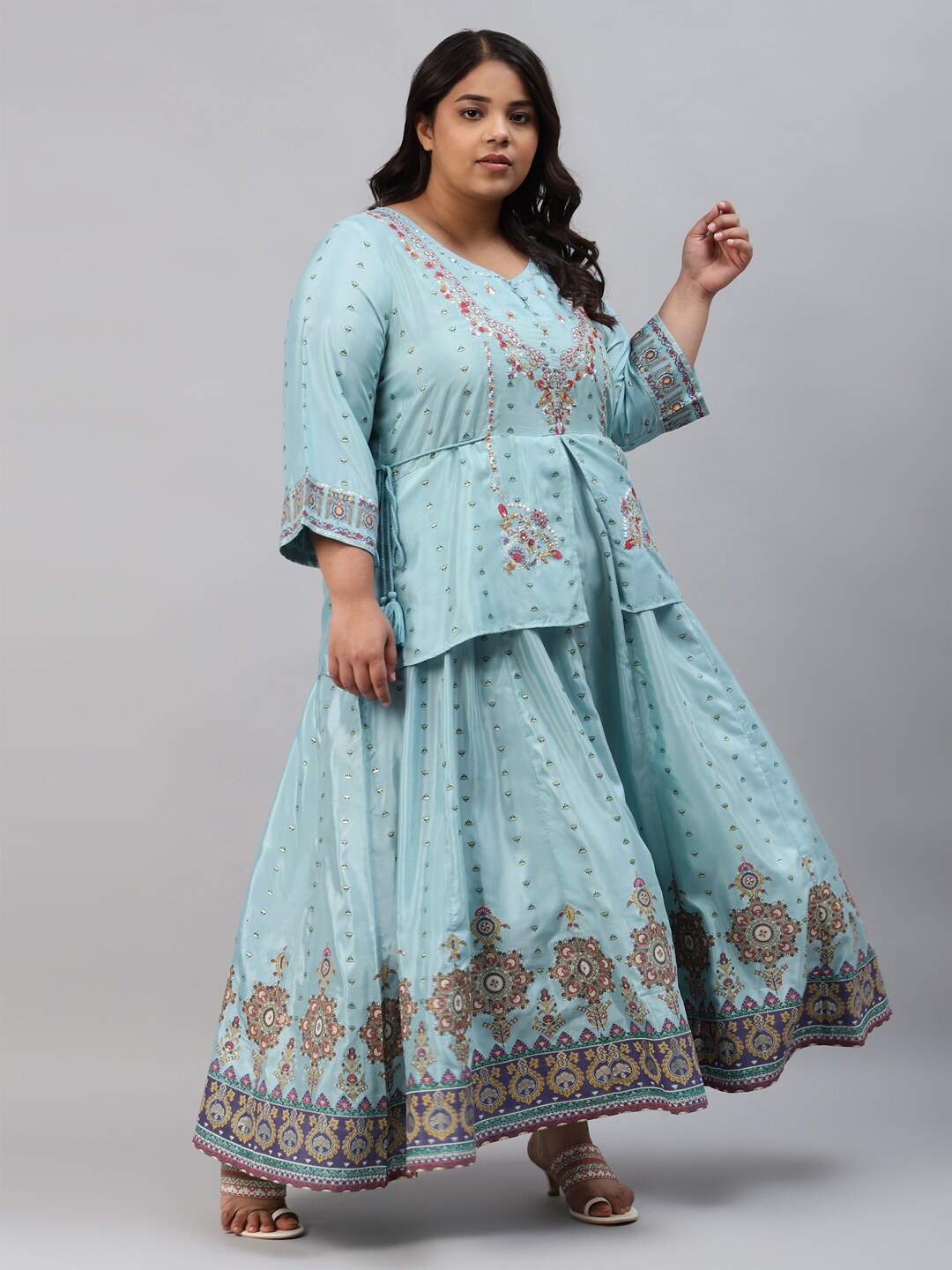 

W Women Plus Size Blue Ethnic Motifs Layered Maxi Dress