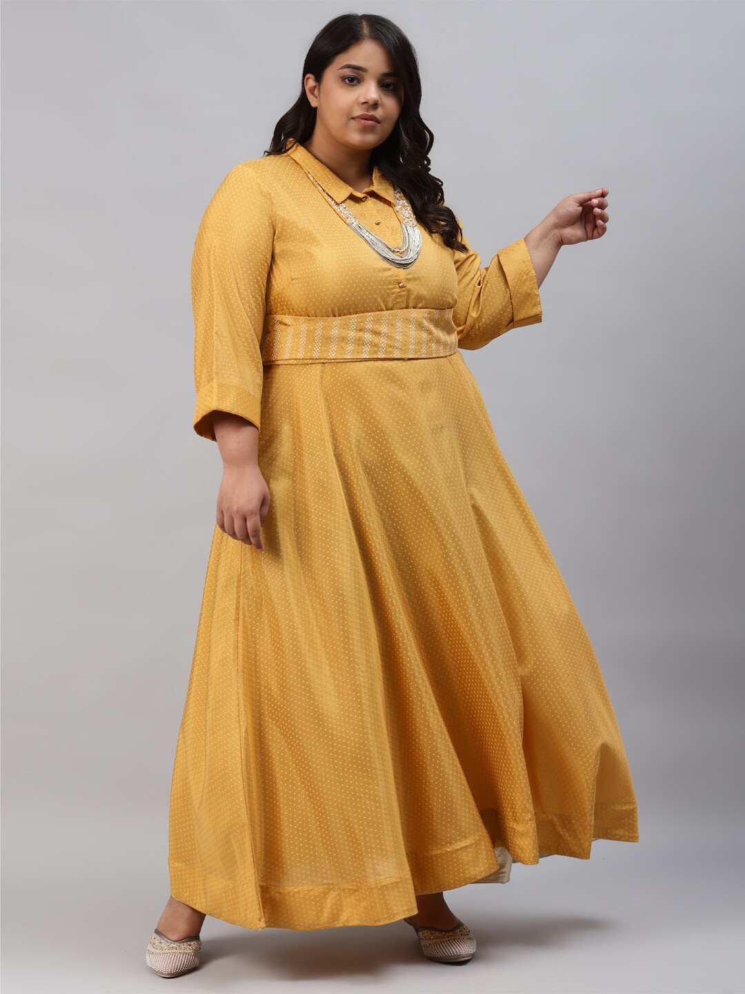 

W Women Mustard Yellow Printed Maxi Dress