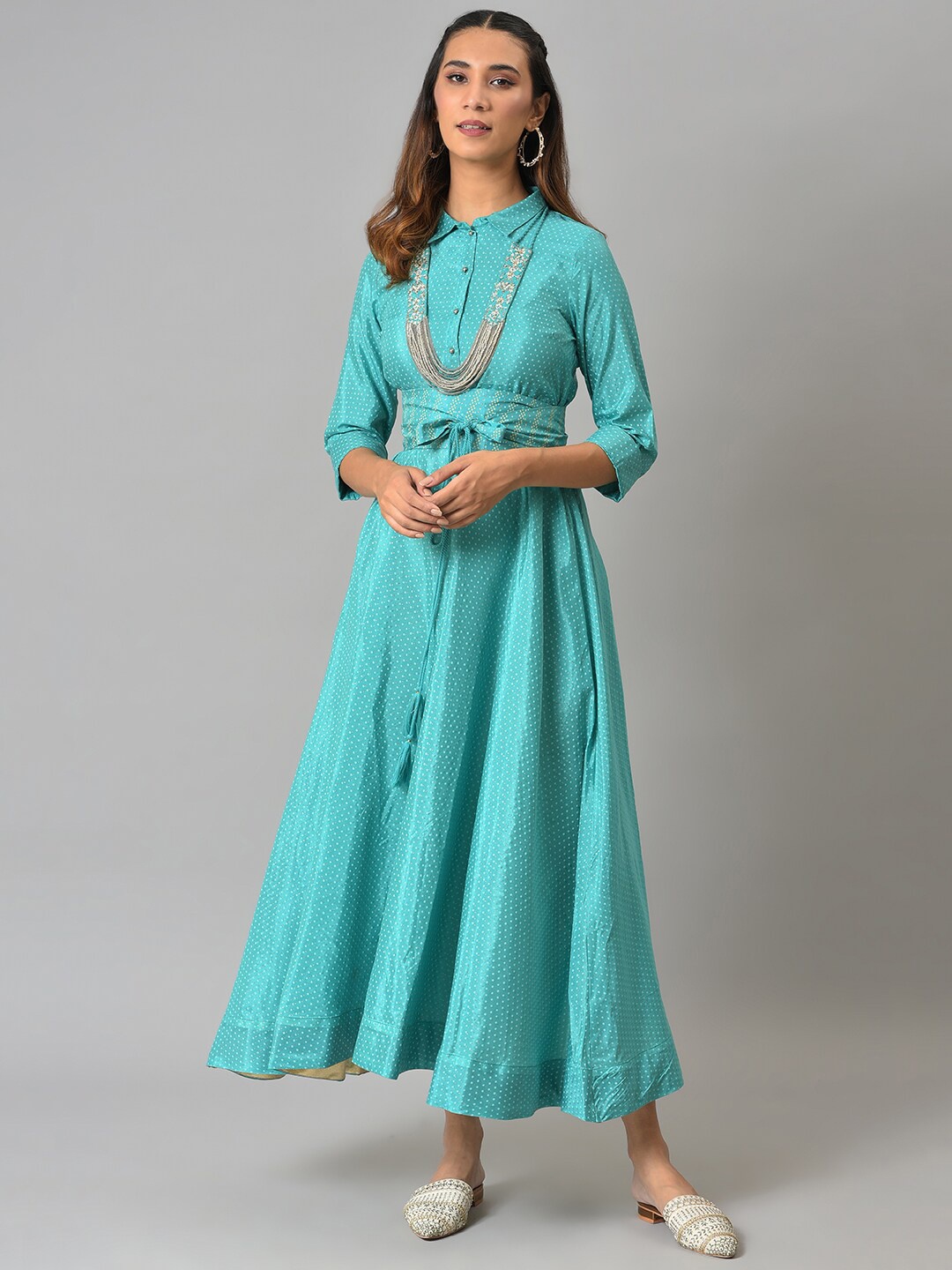

W Women Blue Embellished Ethnic Maxi Dress