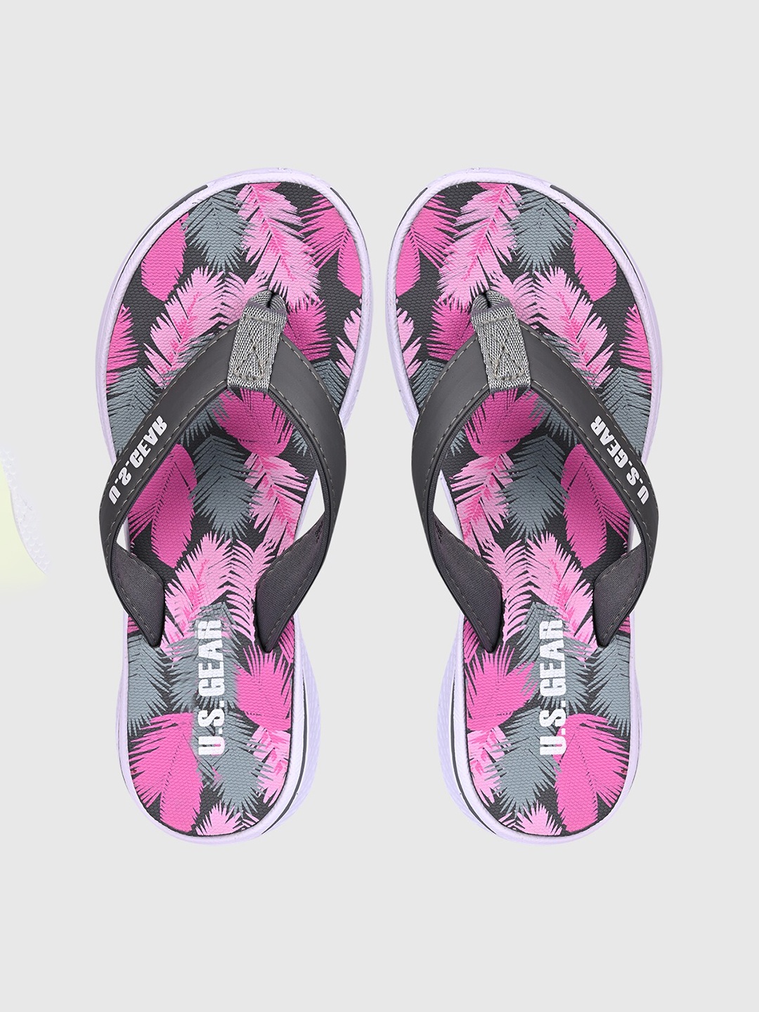

u s gear Women Grey & Pink Printed Rubber Thong Flip-Flops