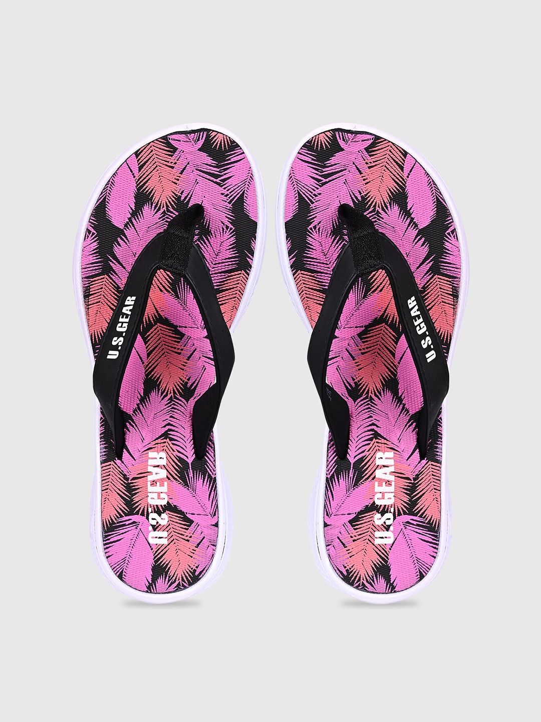 

u s gear Women Black & Pink Printed Thong Flip-Flops
