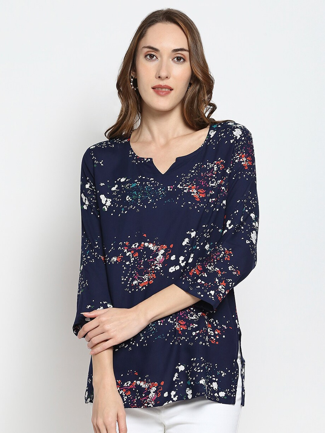 

Smarty Pants Women Navy Blue Floral Print Pure Cotton Top