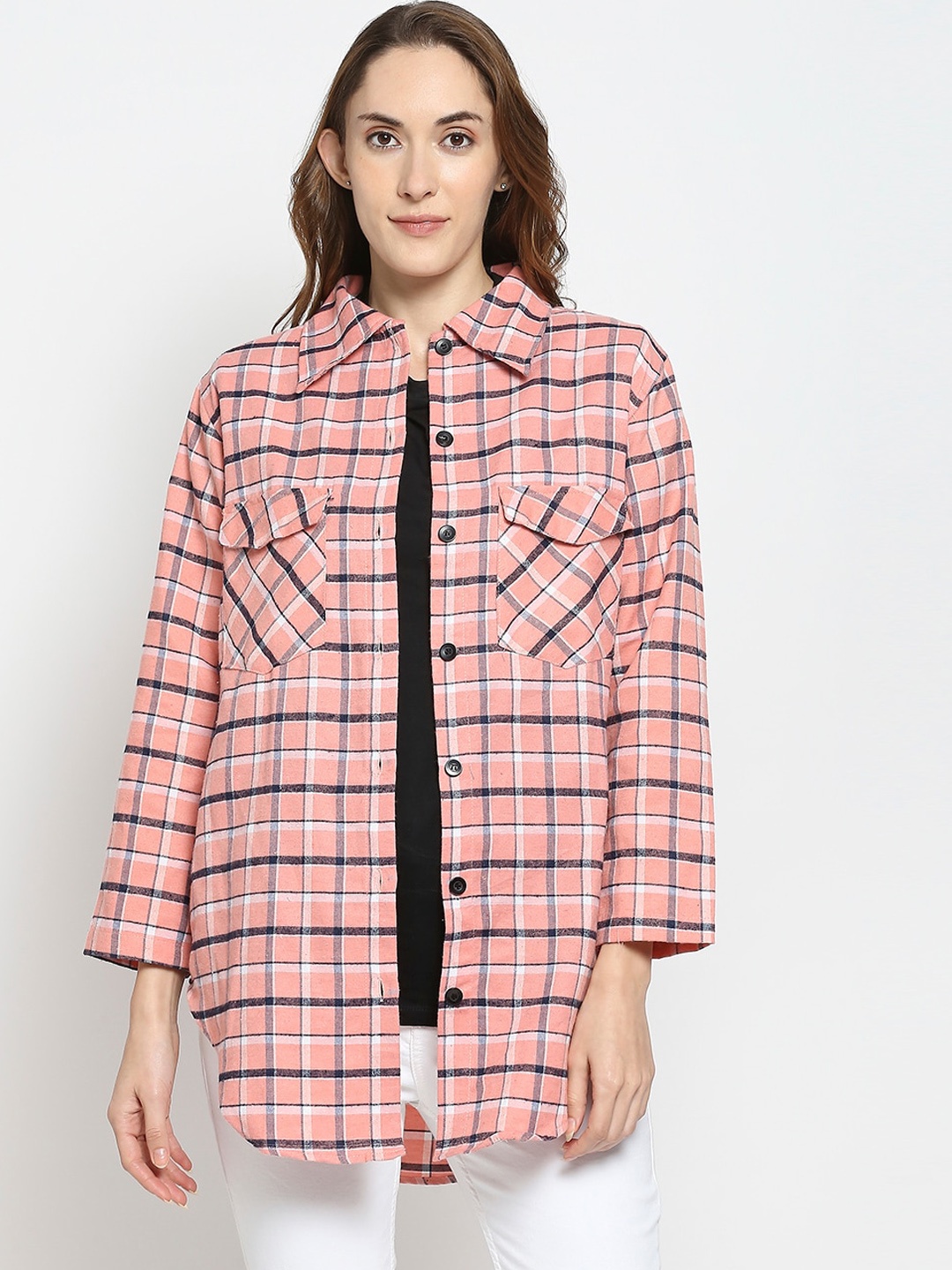 

Smarty Pants Women Pink Checked Lightweight Tailored Jacket with Patchwork