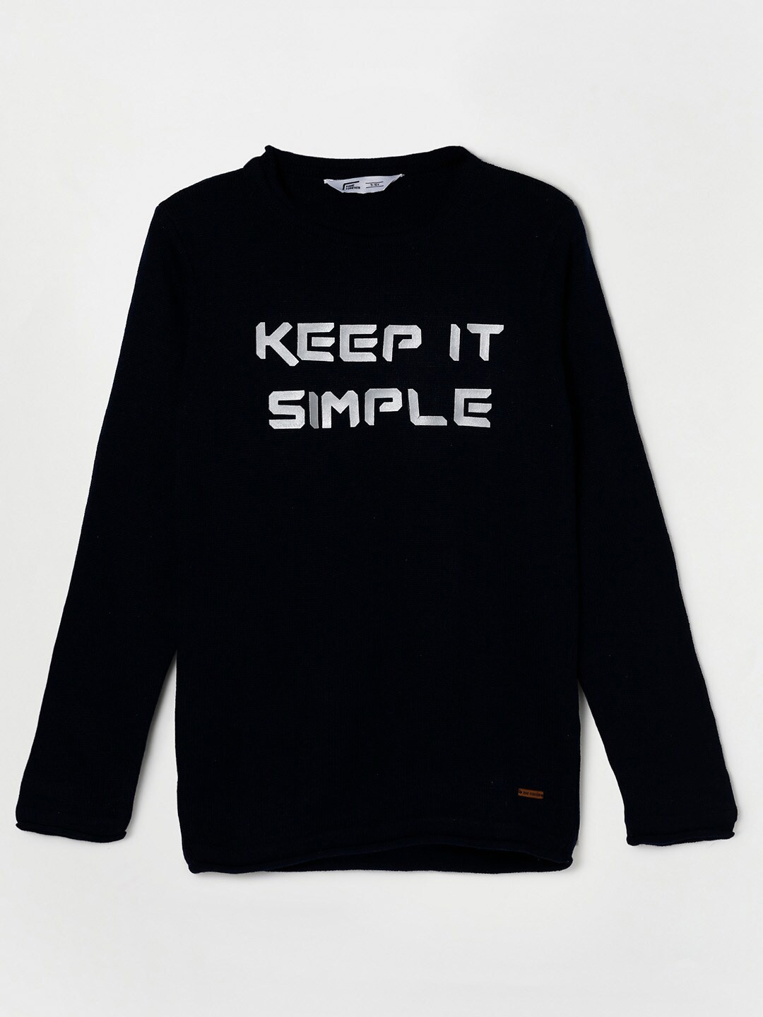 

Fame Forever by Lifestyle Boys Navy Blue & Off White Typography Printed Pullover