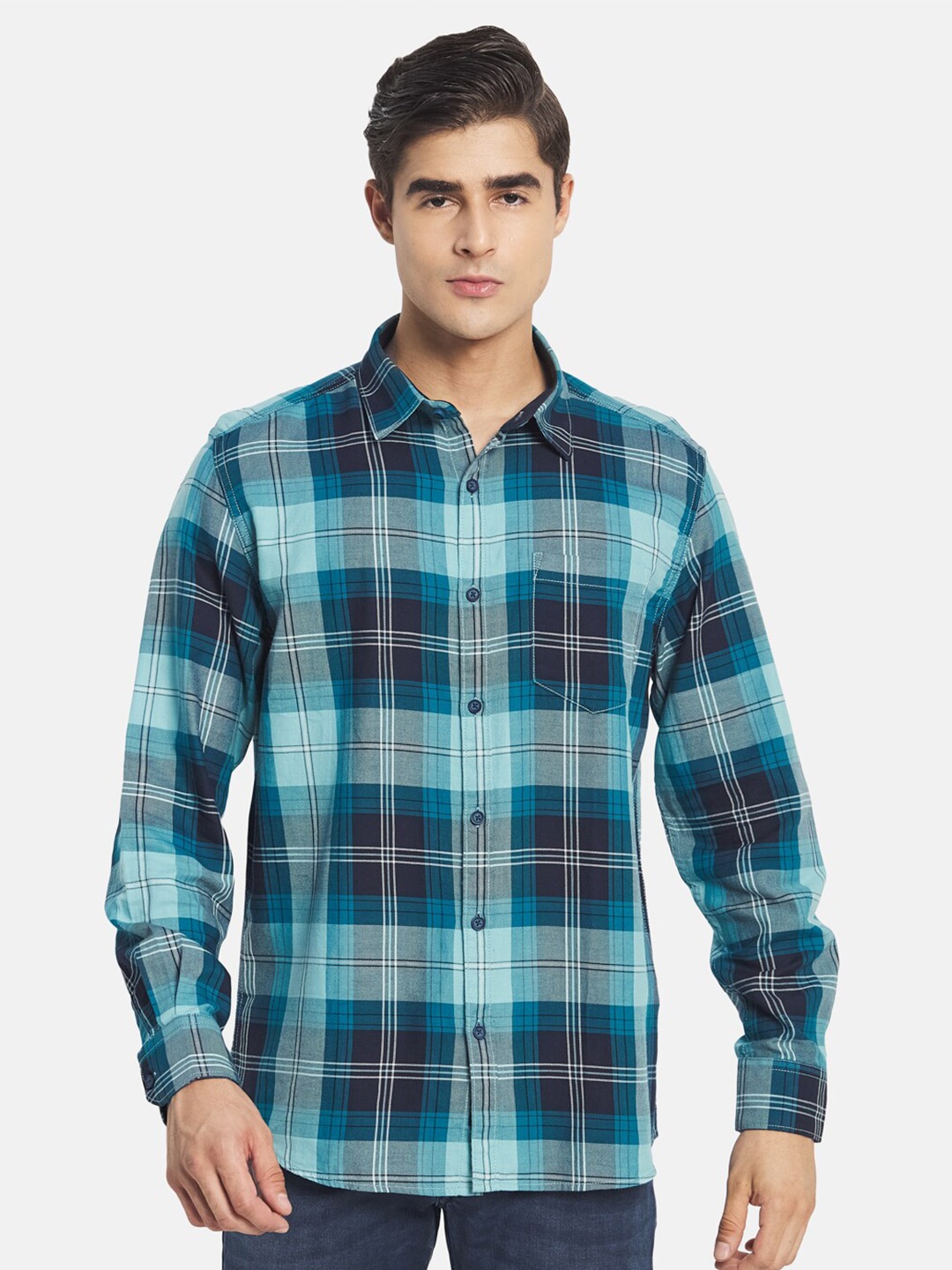 

METTLE Men Blue Tartan Checks Checked Casual Shirt