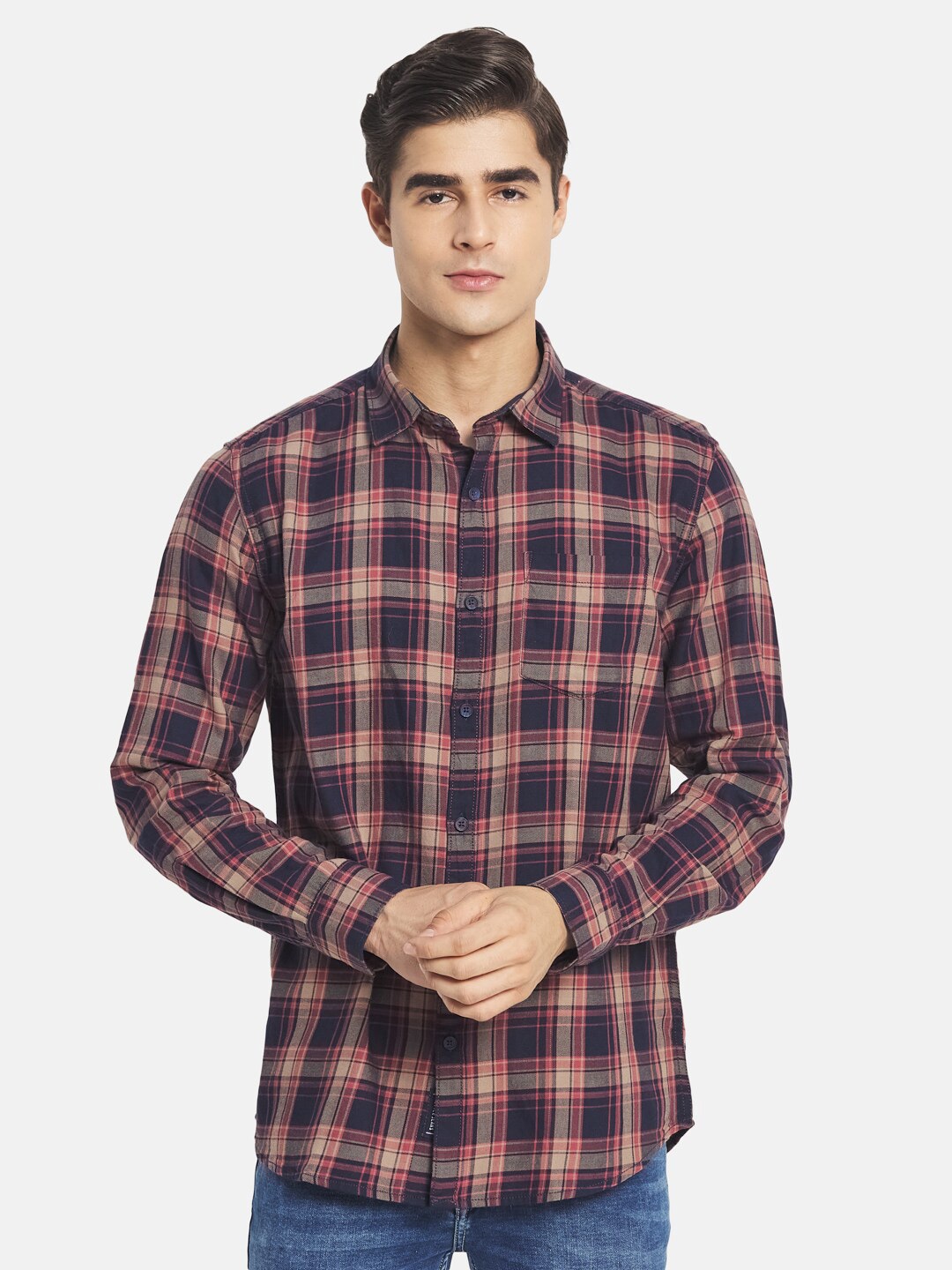 

METTLE Men Maroon Tartan Checks Checked Casual Shirt