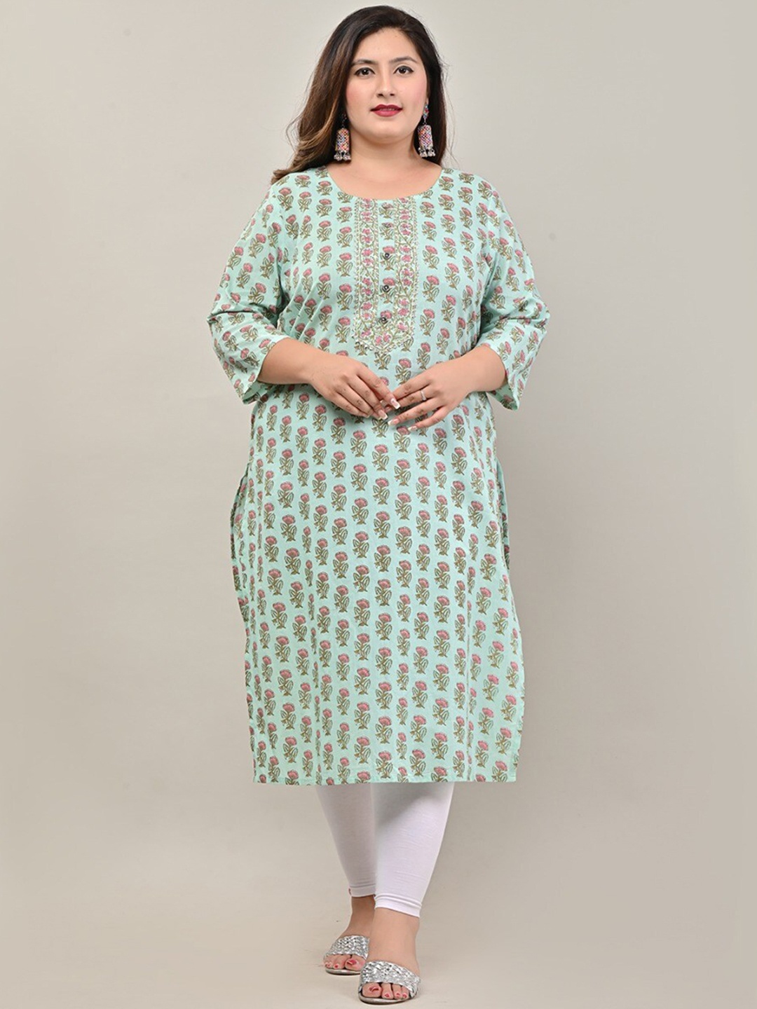 

Swasti Women Plus Size Green Ethnic Motifs Printed Cotton Kurta