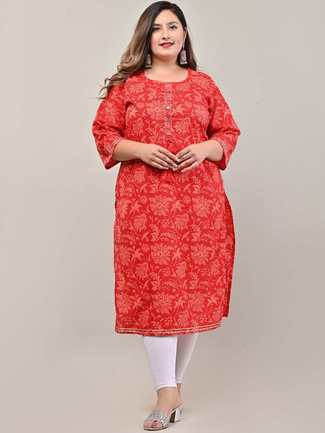 

Swasti Plus Women Red Cotton Printed Floral Kurta