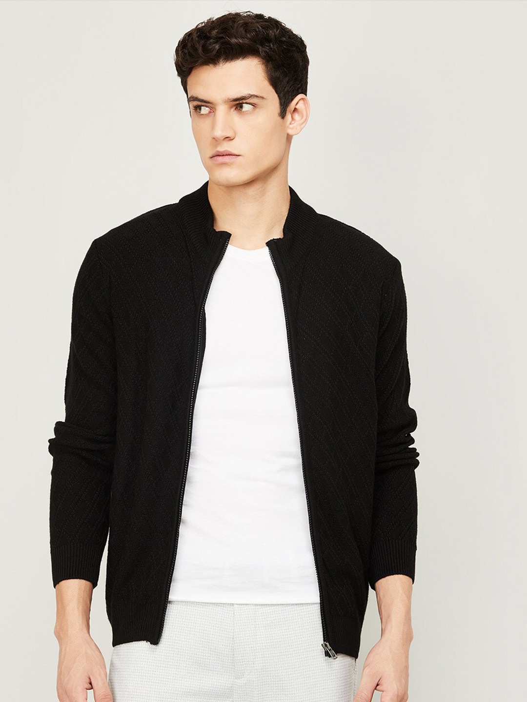 

CODE by Lifestyle Men Black Cable Knit Cardigan Sweater