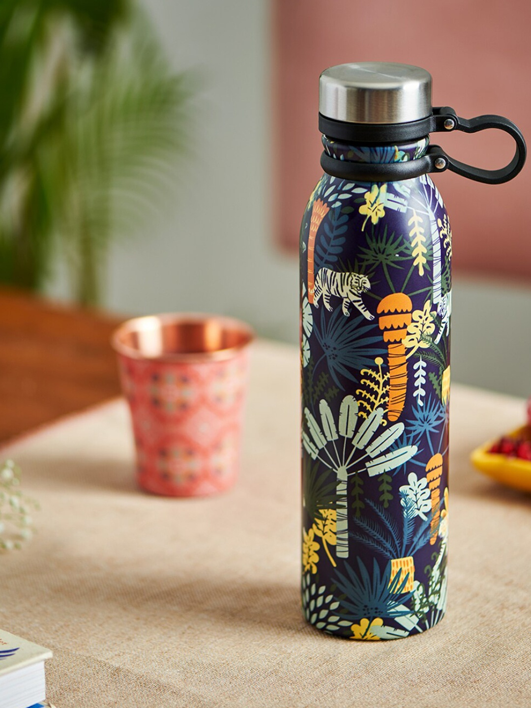 

Chumbak Forest Feels Navy Blue & Orange Printed Stainless Steel Sipper Water Bottle