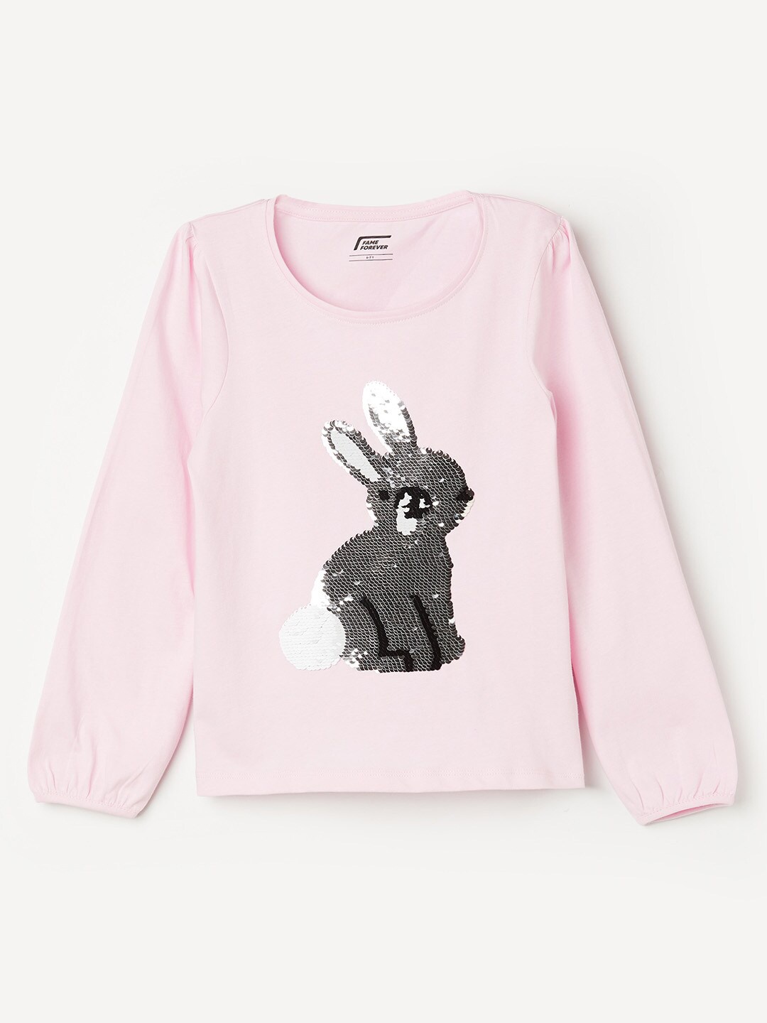 

Fame Forever by Lifestyle Girls Pink Embellished Puff Sleeves Cotton T-shirt