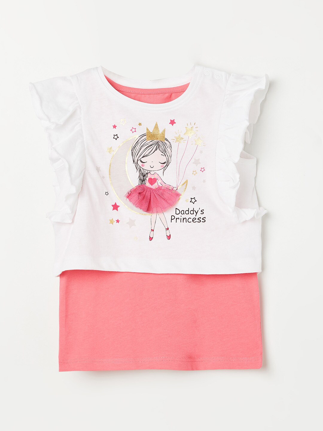 

Juniors by Lifestyle Girls Off White & Pink Printed Pure Cotton T-shirt