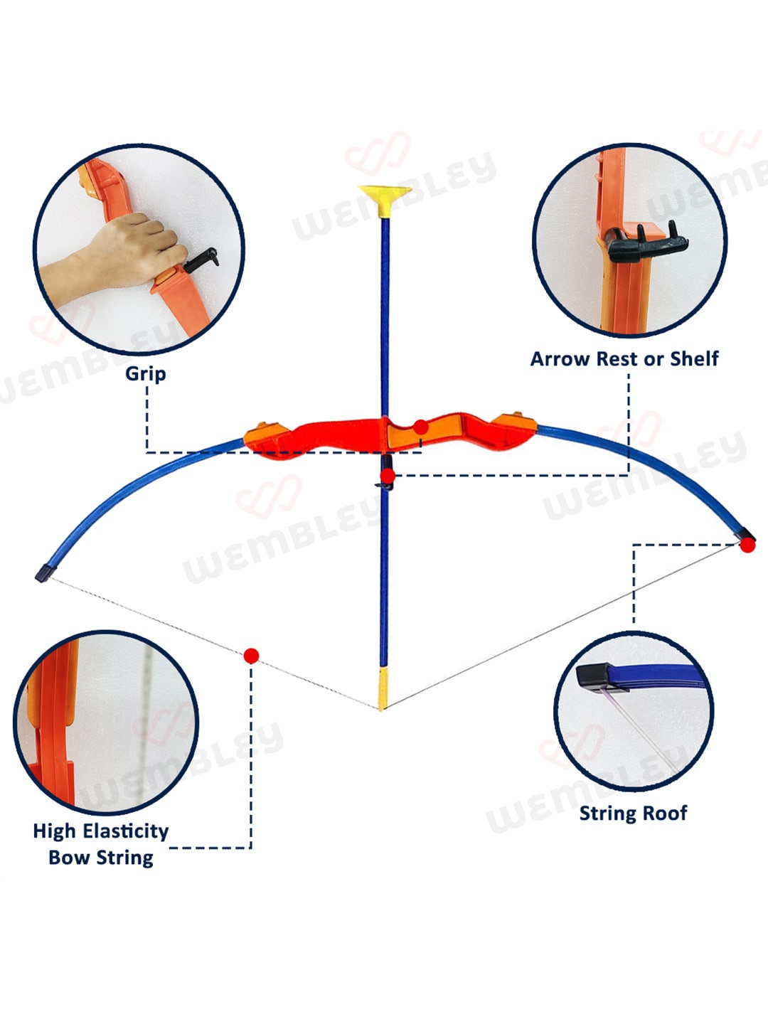 

WEMBLEY Kids Set of 3 Archery Bow & Arrow Adventure Toy, Blue