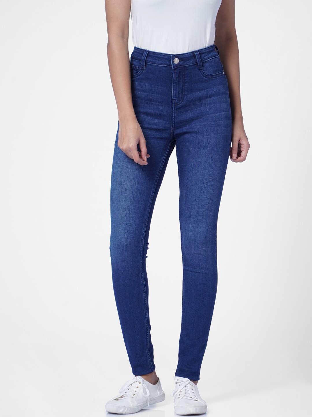 

ONLY Women Blue Skinny Fit High-Rise Low Distress Jeans- ONLKARAT SK REG JE