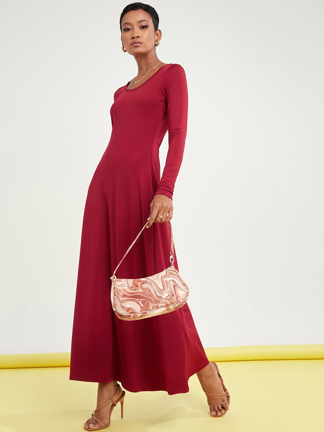 

Styli Red V-Neck Long Sleeves A-Line Maxi Dress