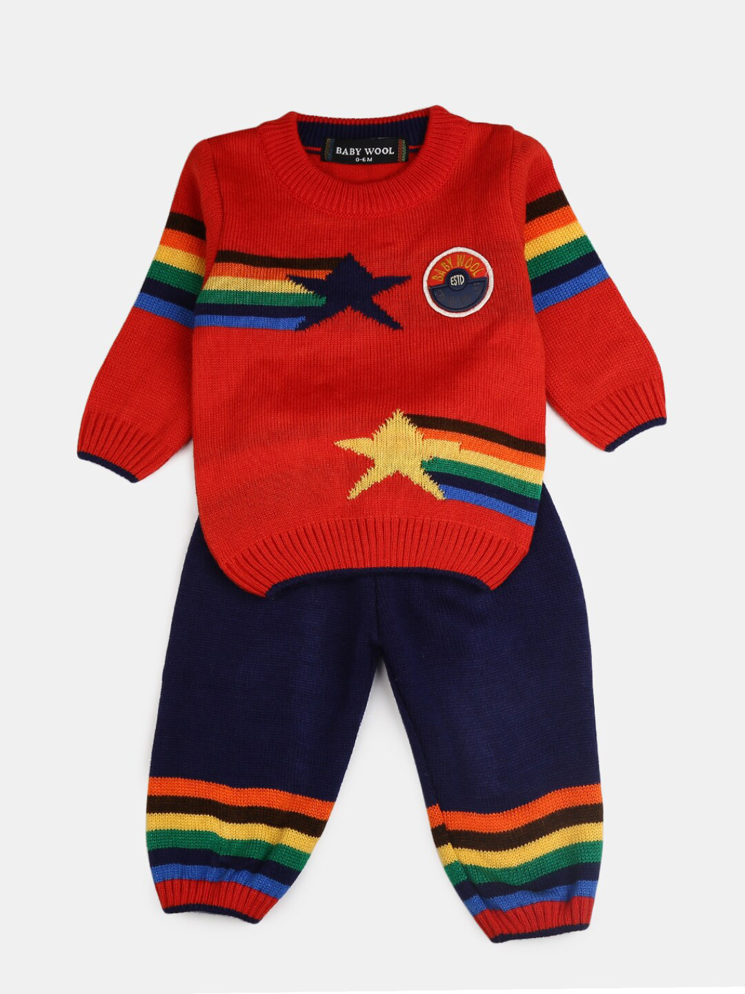 

V-Mart Unisex Kids Orange & Navy Blue Self Design T-shirt with Pyjama