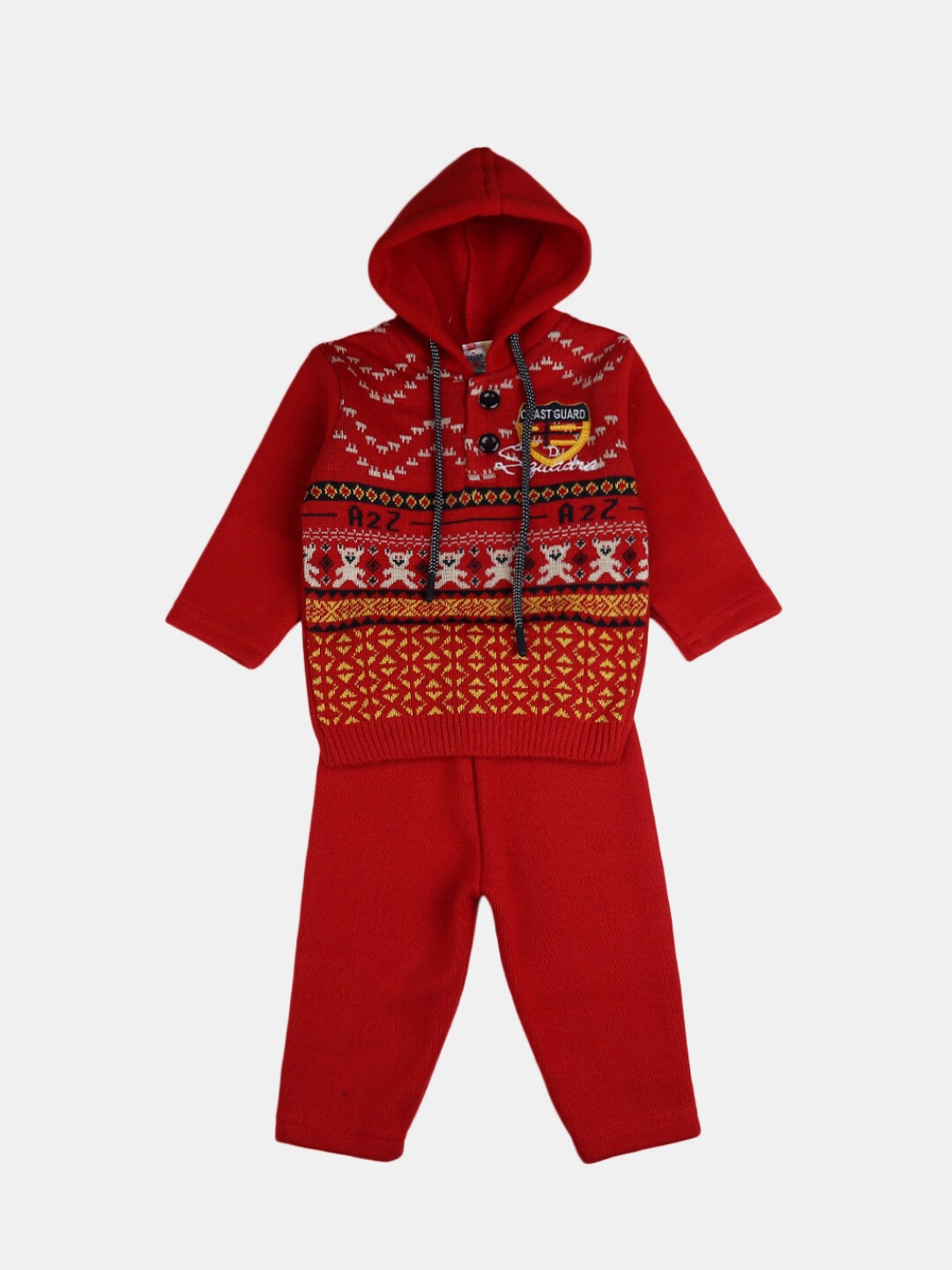 

V-Mart Unisex Kids Red & Black Self Design Hooded Top with Pyjama
