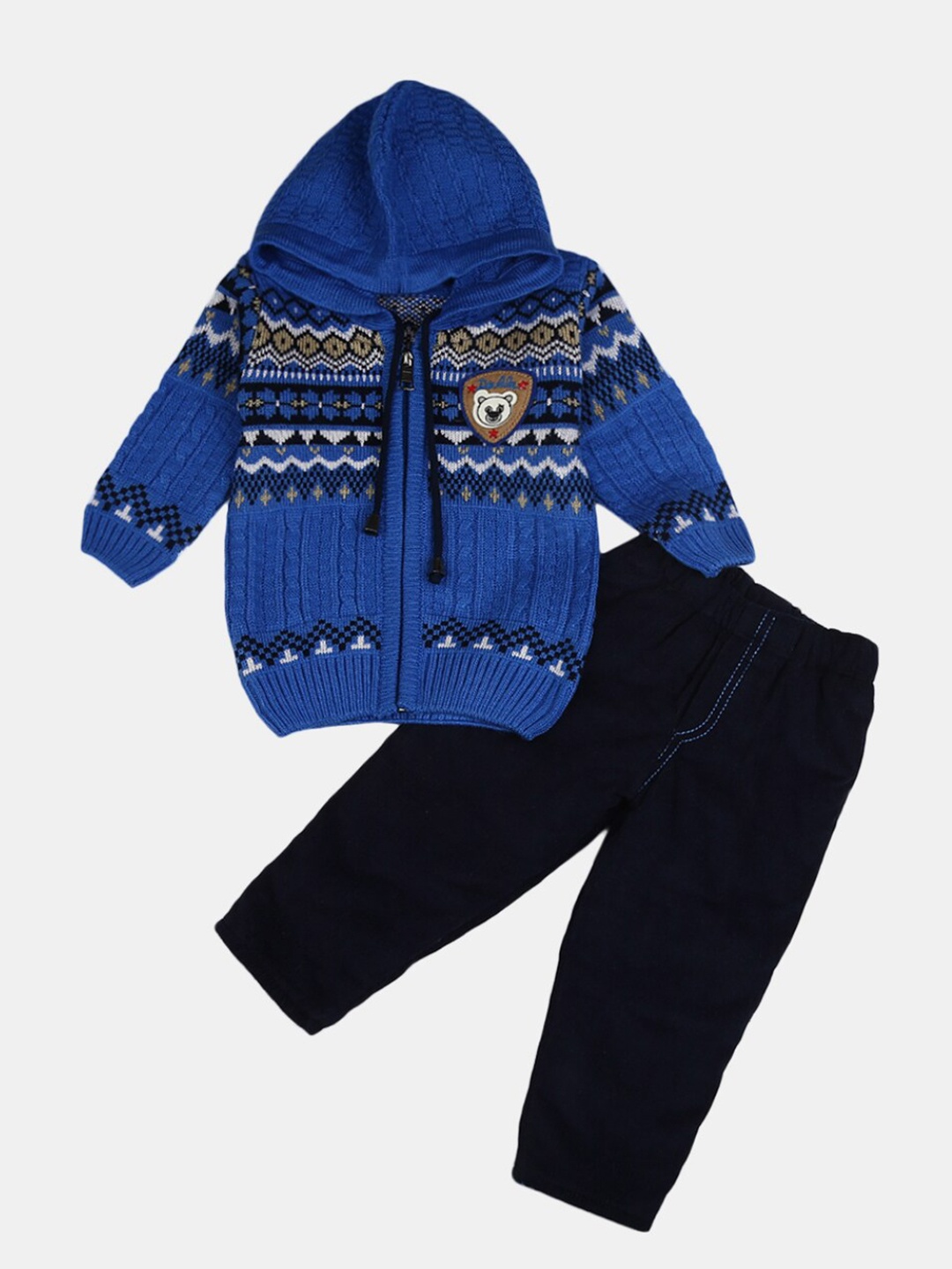 

V-Mart Unisex Kids Blue & Brown Printed Hooded T-shirt with Pyjama